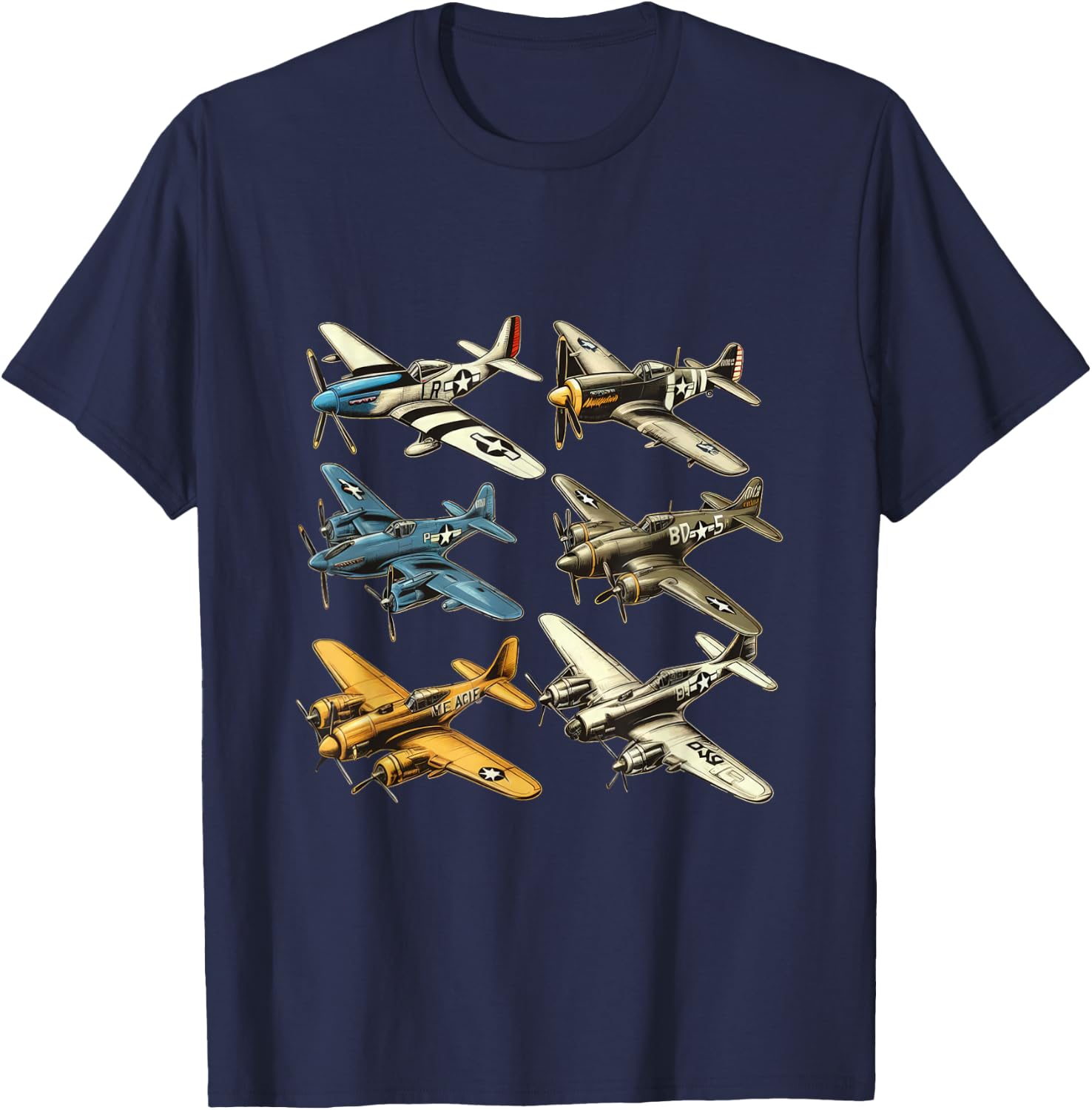 WW2 Warplanes P51 Mustang F4U Corsair Spitfire P40 Warhawk T-Shirt - T-Shirt | Navy