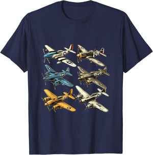 WW2 Warplanes P51 Mustang F4U Corsair Spitfire P40 Warhawk T-Shirt - T-Shirt | Navy