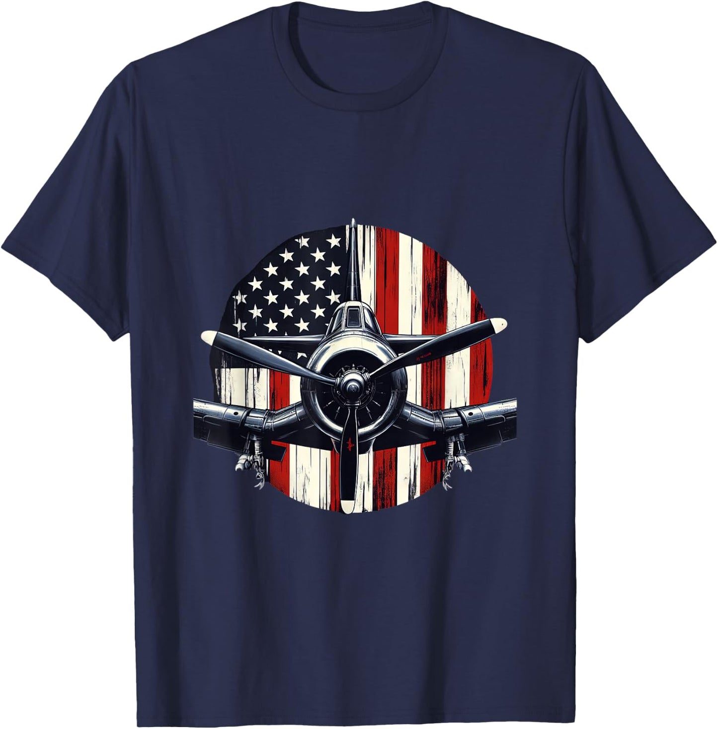 F4U Corsair WW2 Airplane Distressed US Flag Warbird T-Shirt - T-Shirt | Navy