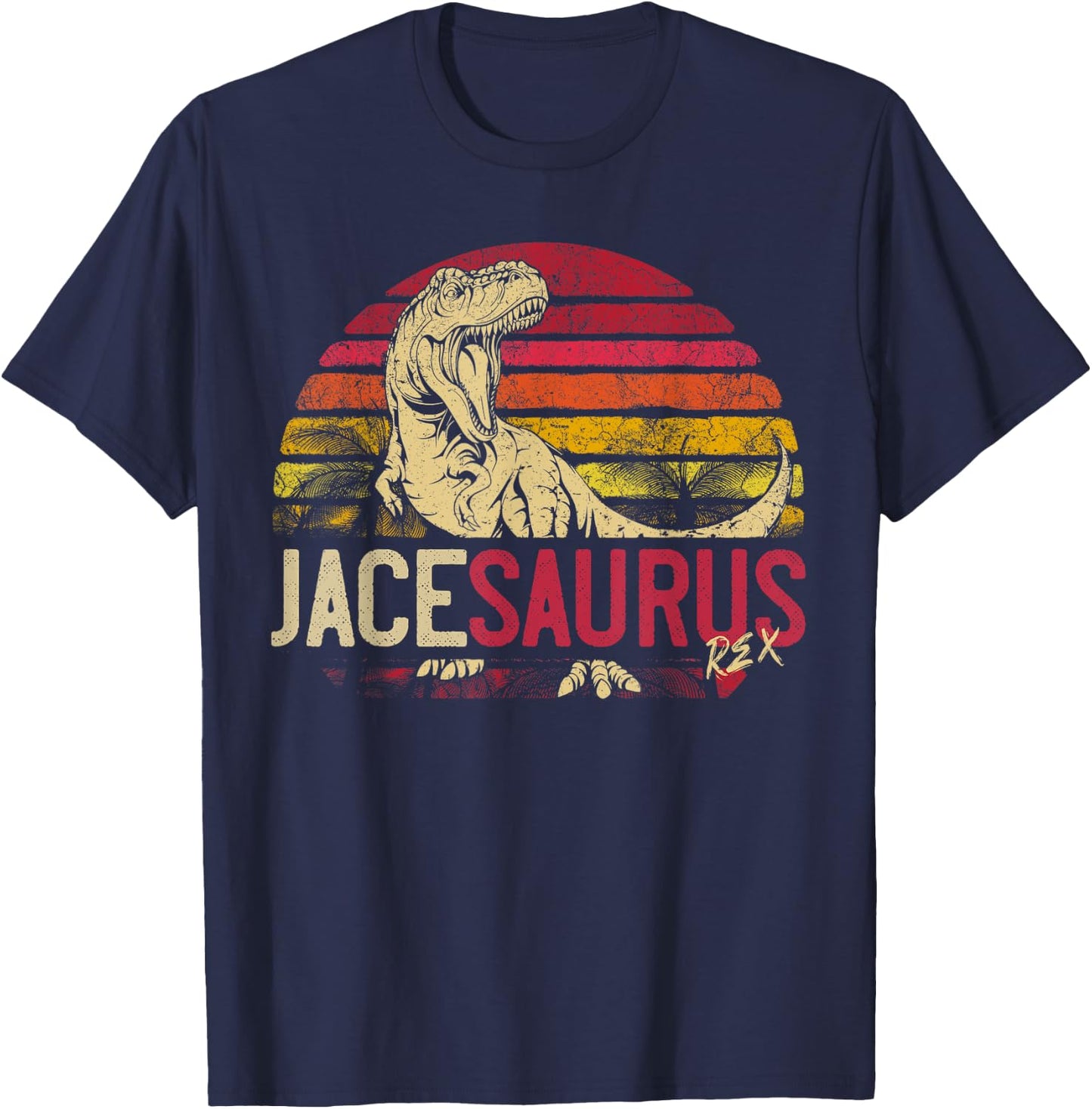 Jace Saurus Funny Personalized Dinosaur T Rex Name Boys Gift T-Shirt - T-Shirt | Navy