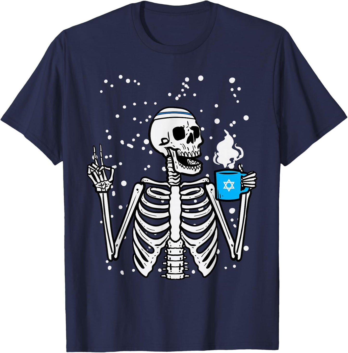 Hanukkah Skeleton Coffee Peace Chanukah Men Women Kids Youth T-Shirt - T-Shirt | Navy
