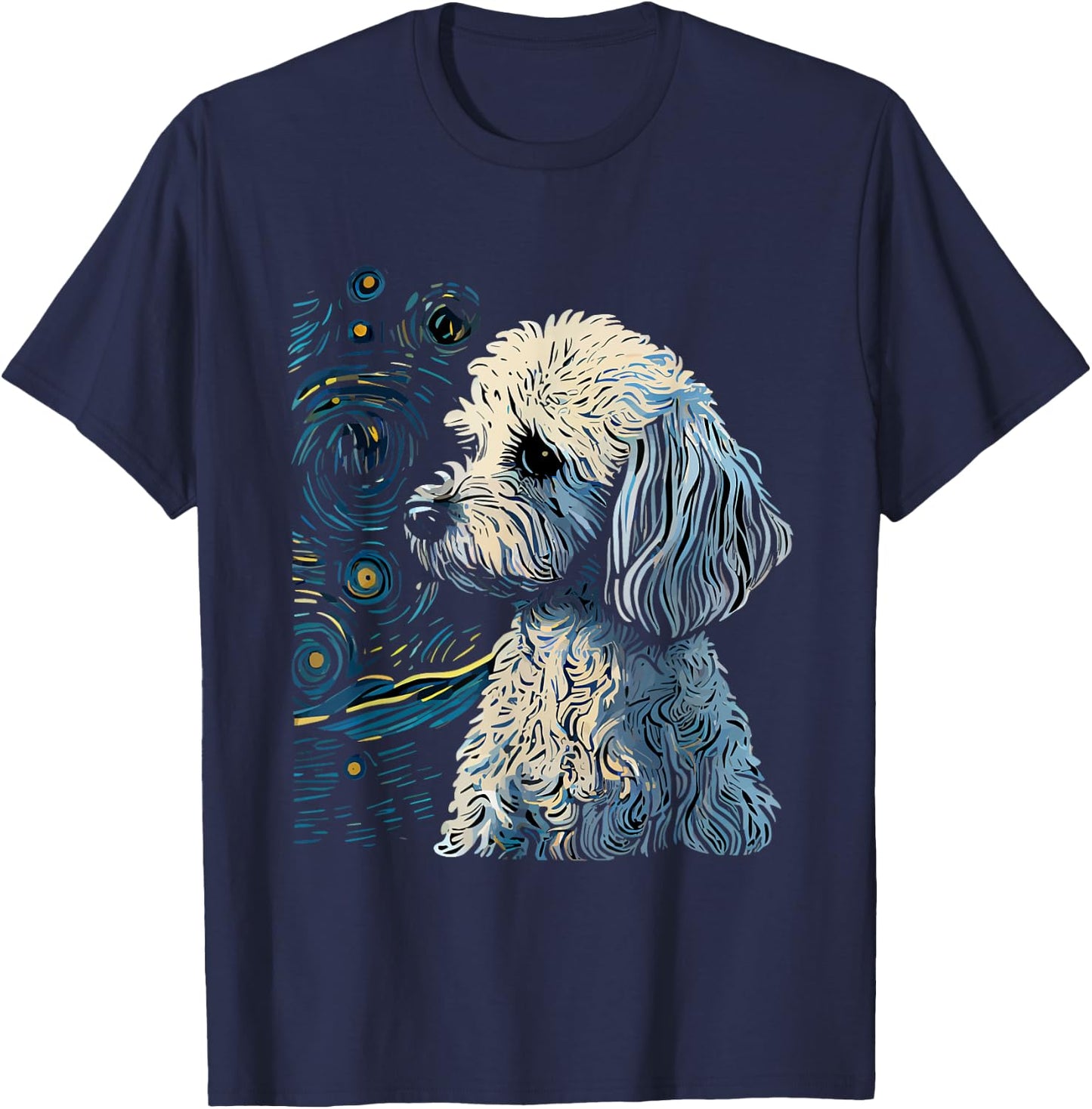 Maltipoo Starry Night Van Gogh Maltipoo Mom Dad Owner T-Shirt - T-Shirt | Navy