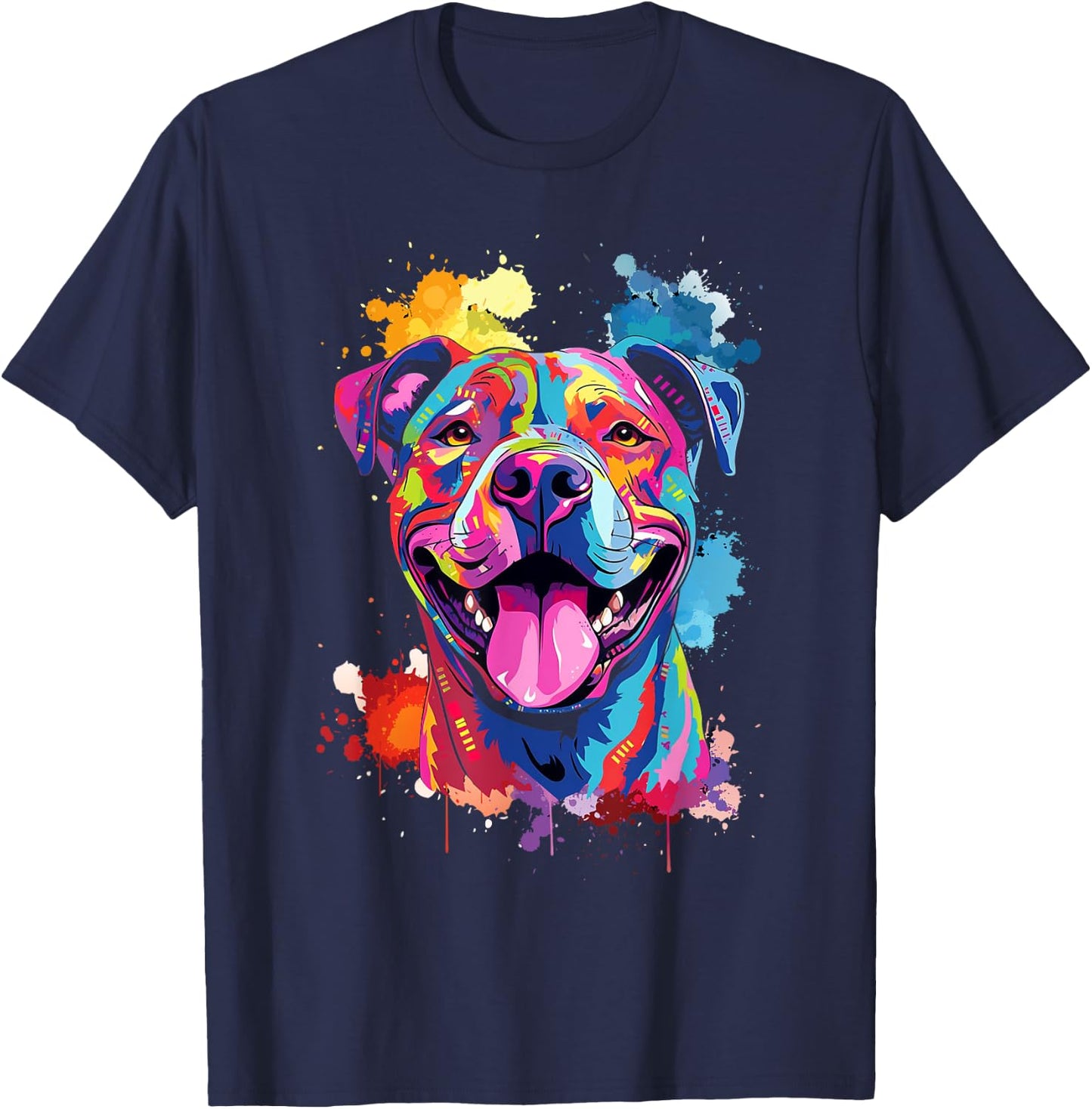 Pitbull Watercolor Splash Pittie Pit Bull Terrier Dog Lover T-Shirt - T-Shirt | Navy