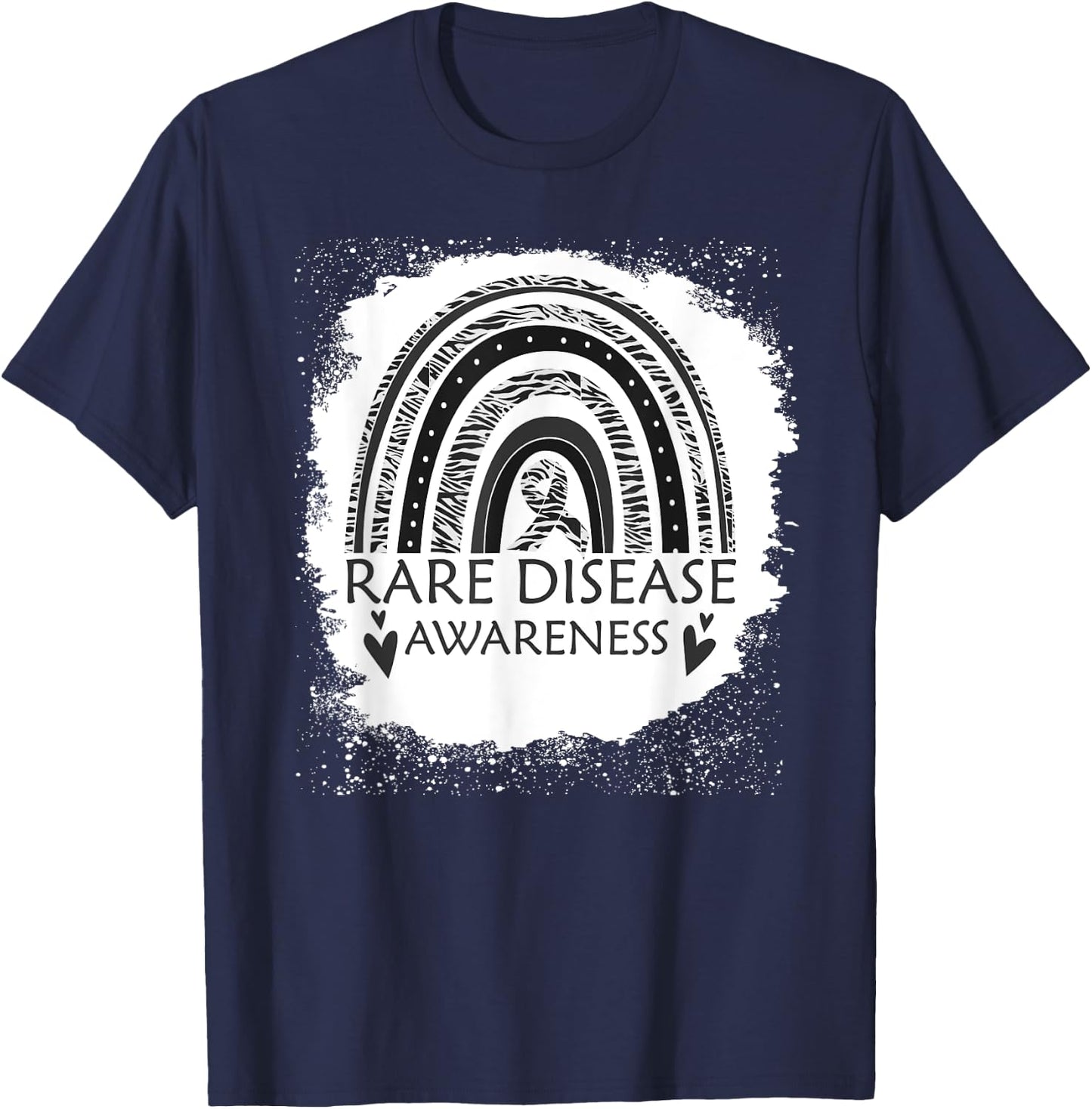 Rare Disease Awareness Bleached Rainbow Zebra Ribbon Men T-Shirt - T-Shirt | Navy