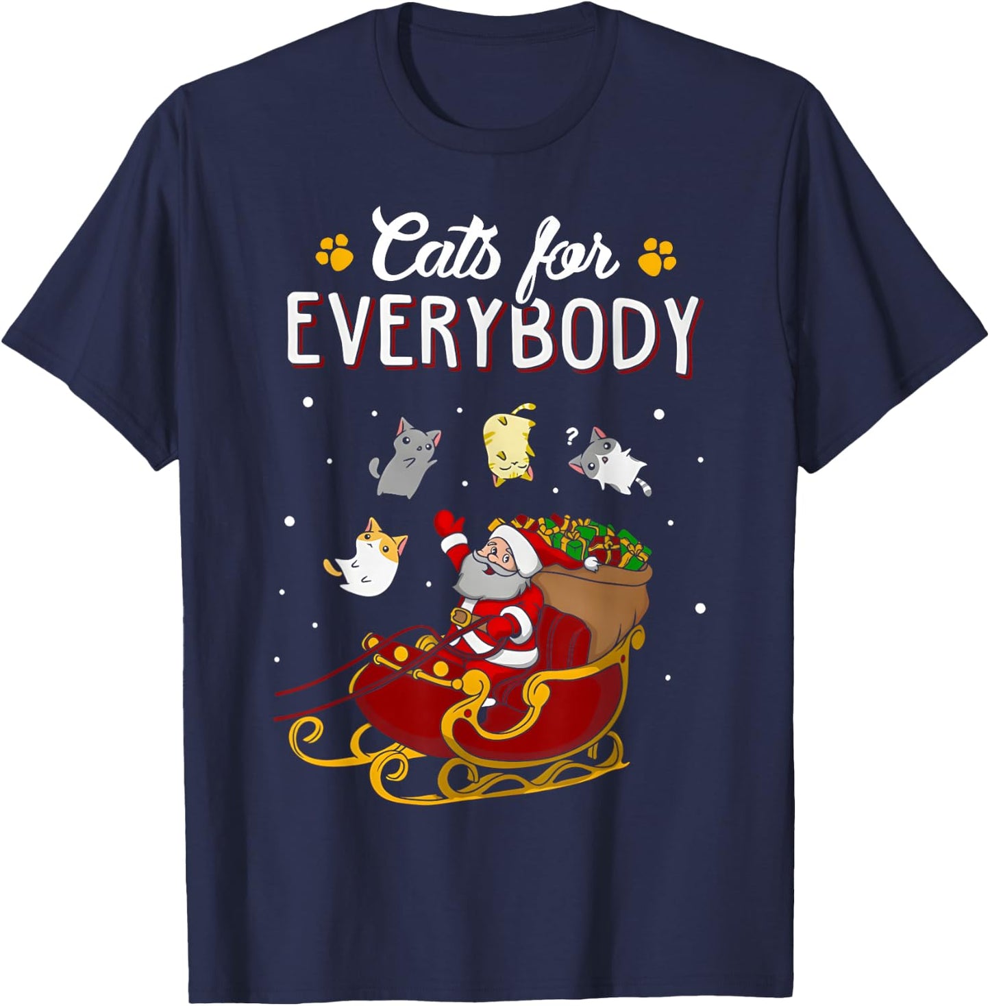 Cats For Everybody Christmas Cat Funny Xmas Women Santa Kids T-Shirt - T-Shirt | Navy