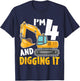 I'm Four 4 Year Old 4th Birthday Boy Excavator Construction T-Shirt - T-Shirt | Navy
