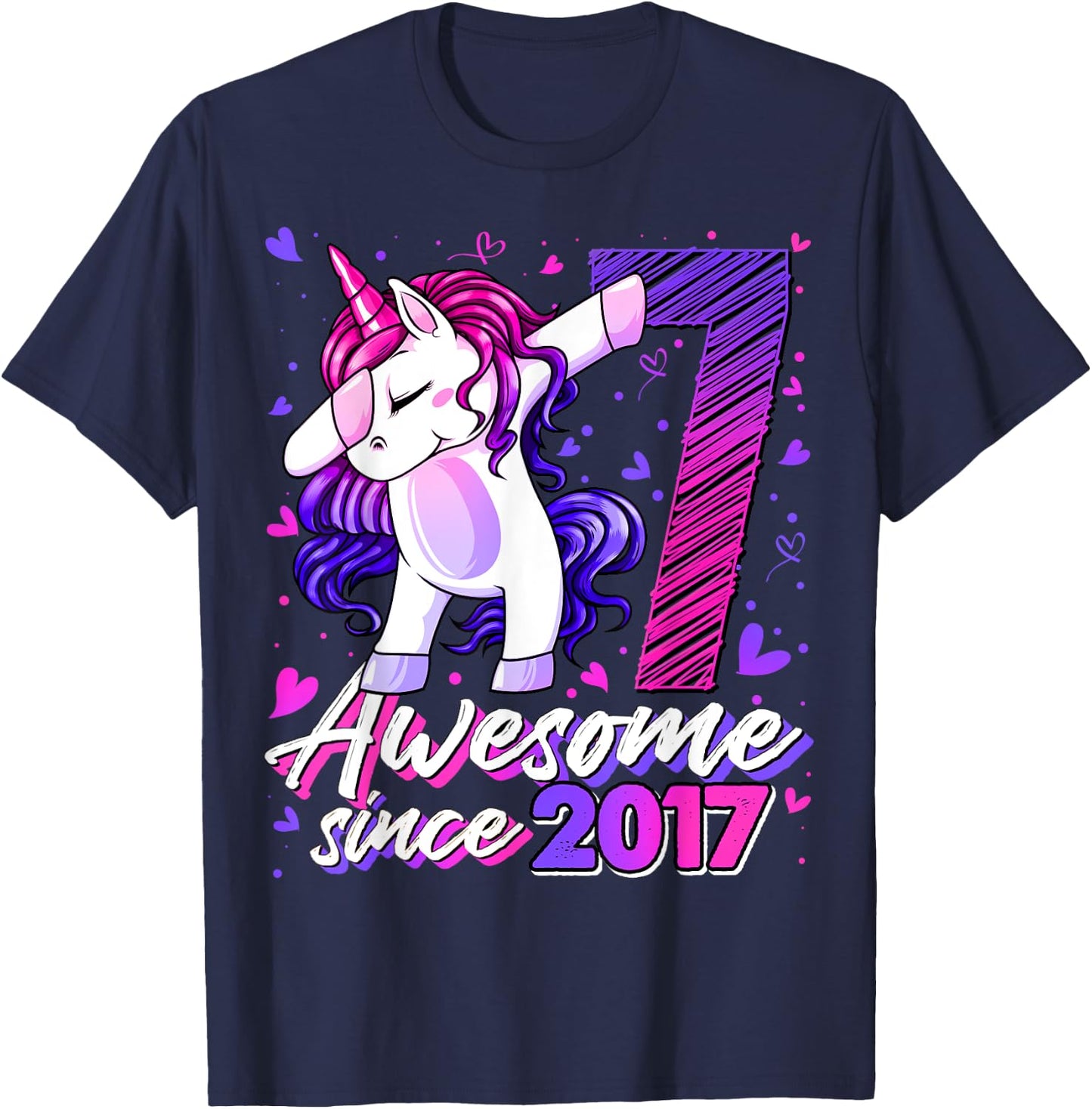 7 Years Old Flossing Unicorn Gifts 7th Birthday Girl Party T-Shirt - T-Shirt | Navy