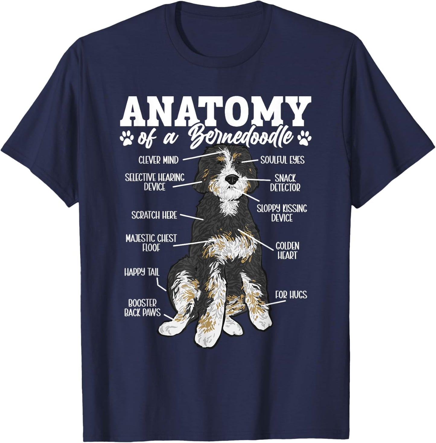 Bernedoodle Dog Anatomy Of A Bernedoodle T-Shirt - T-Shirt | Navy