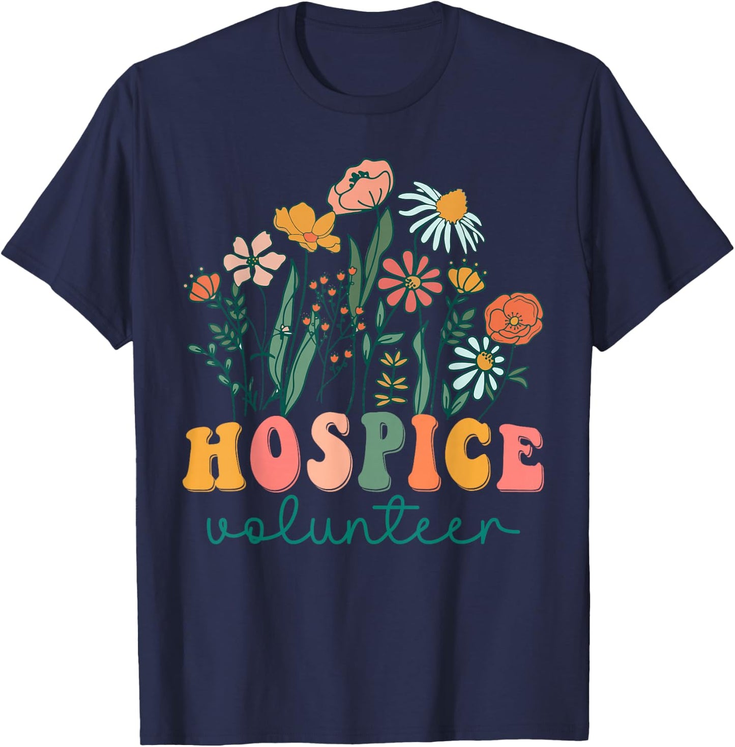 Groovy Wildflower Hospice Volunteer T-Shirt - T-Shirt | Navy