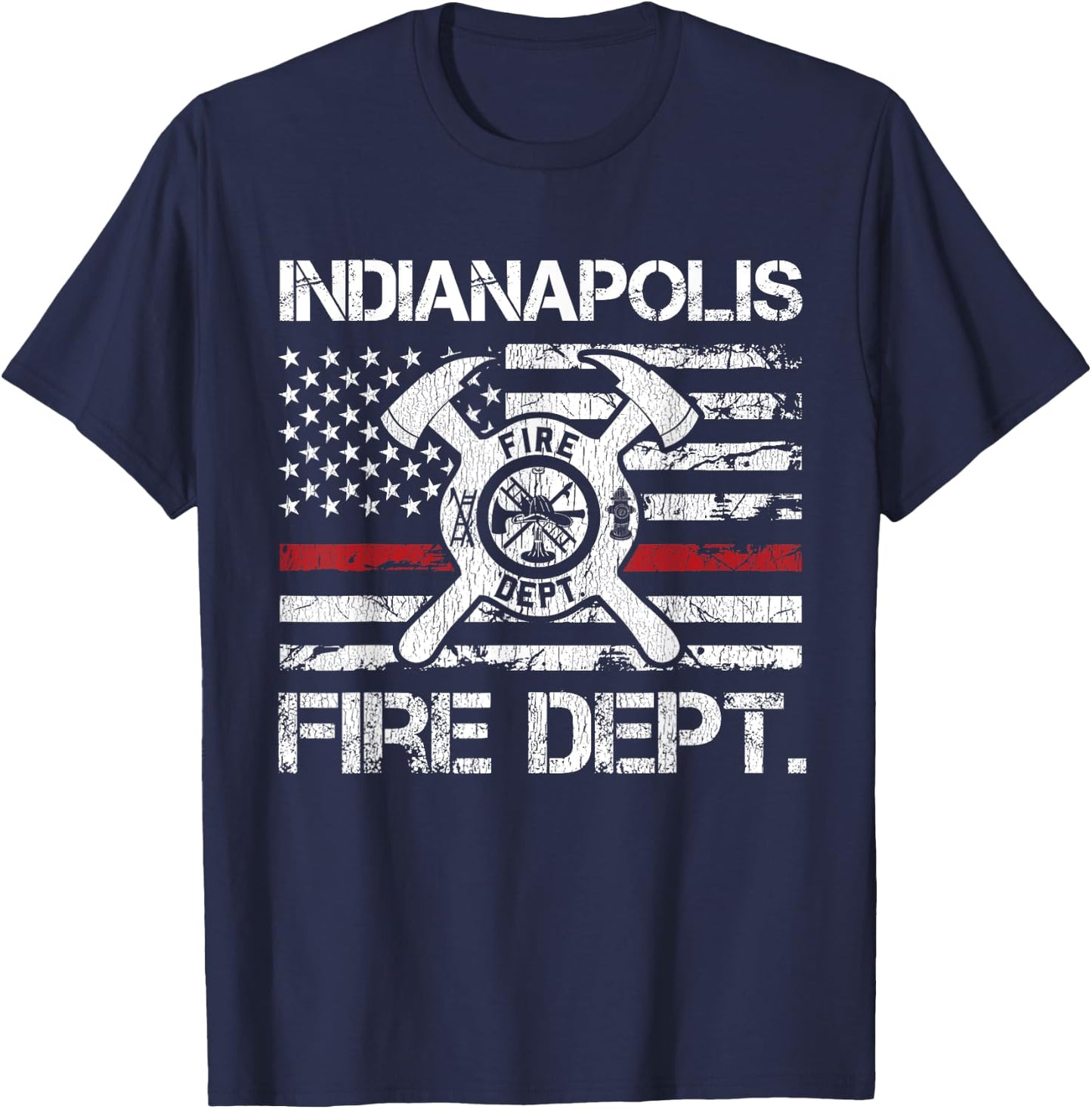 Indianapolis Indiana Fire Department Thin Red Line Fireman T-Shirt - T-Shirt | Navy