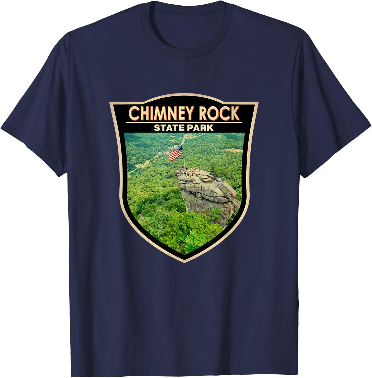 Chimney Rock State Park North Carolina Badge Vintage T-Shirt - T-Shirt | Navy