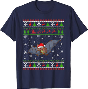 Bat Santa Hat Ugly Christmas Design Xmas Sweater Pajama T-Shirt - T-Shirt | Navy