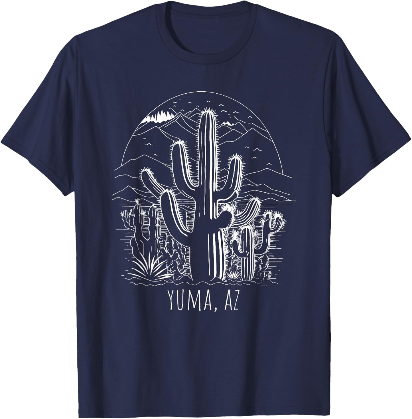 Yuma, AZ, USA Cactus Desert Scene Design T-Shirt - T-Shirt | Navy