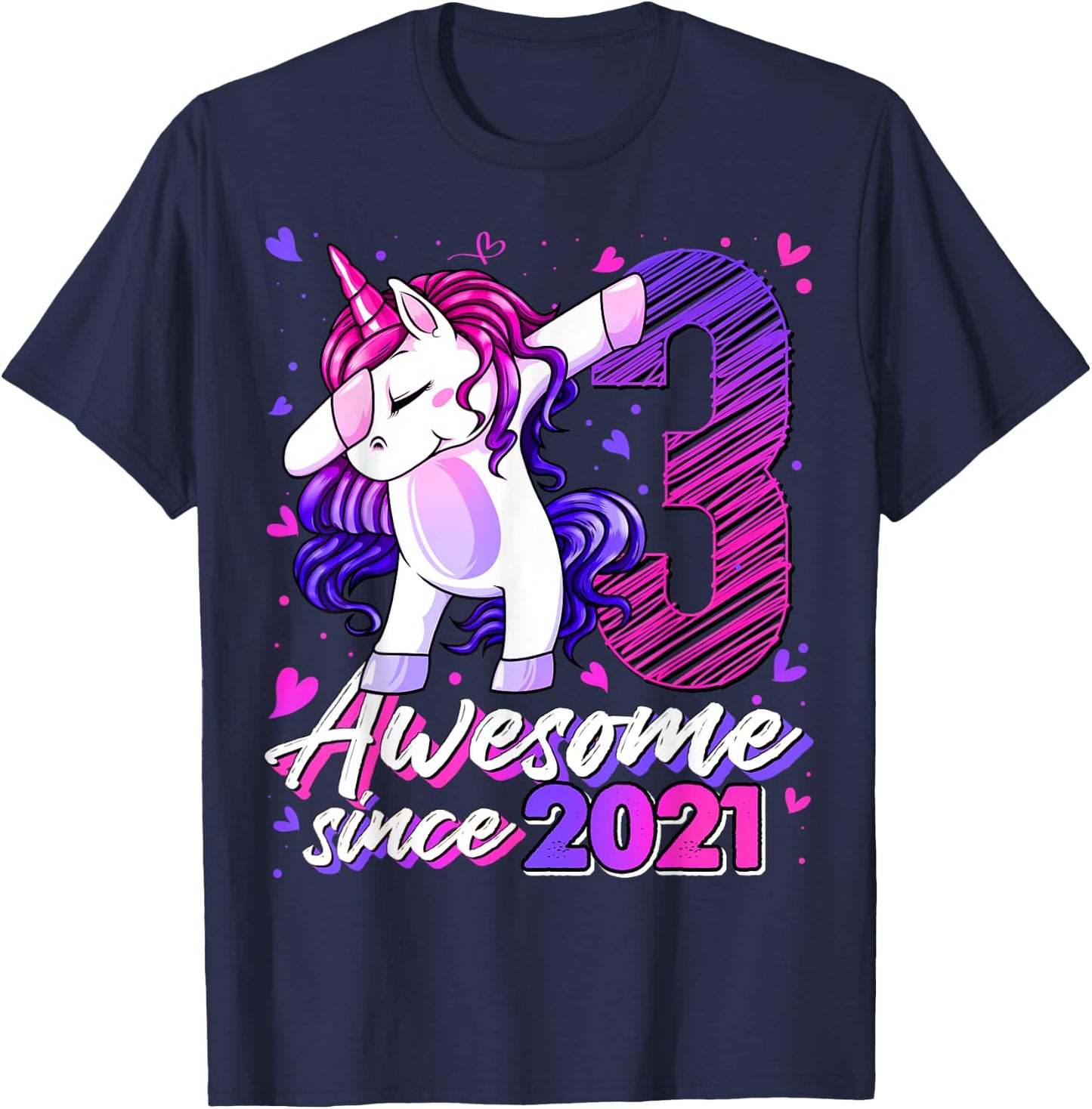 3 Years Old Flossing Unicorn Gifts 3rd Birthday Girl Party T-Shirt - T-Shirt | Navy