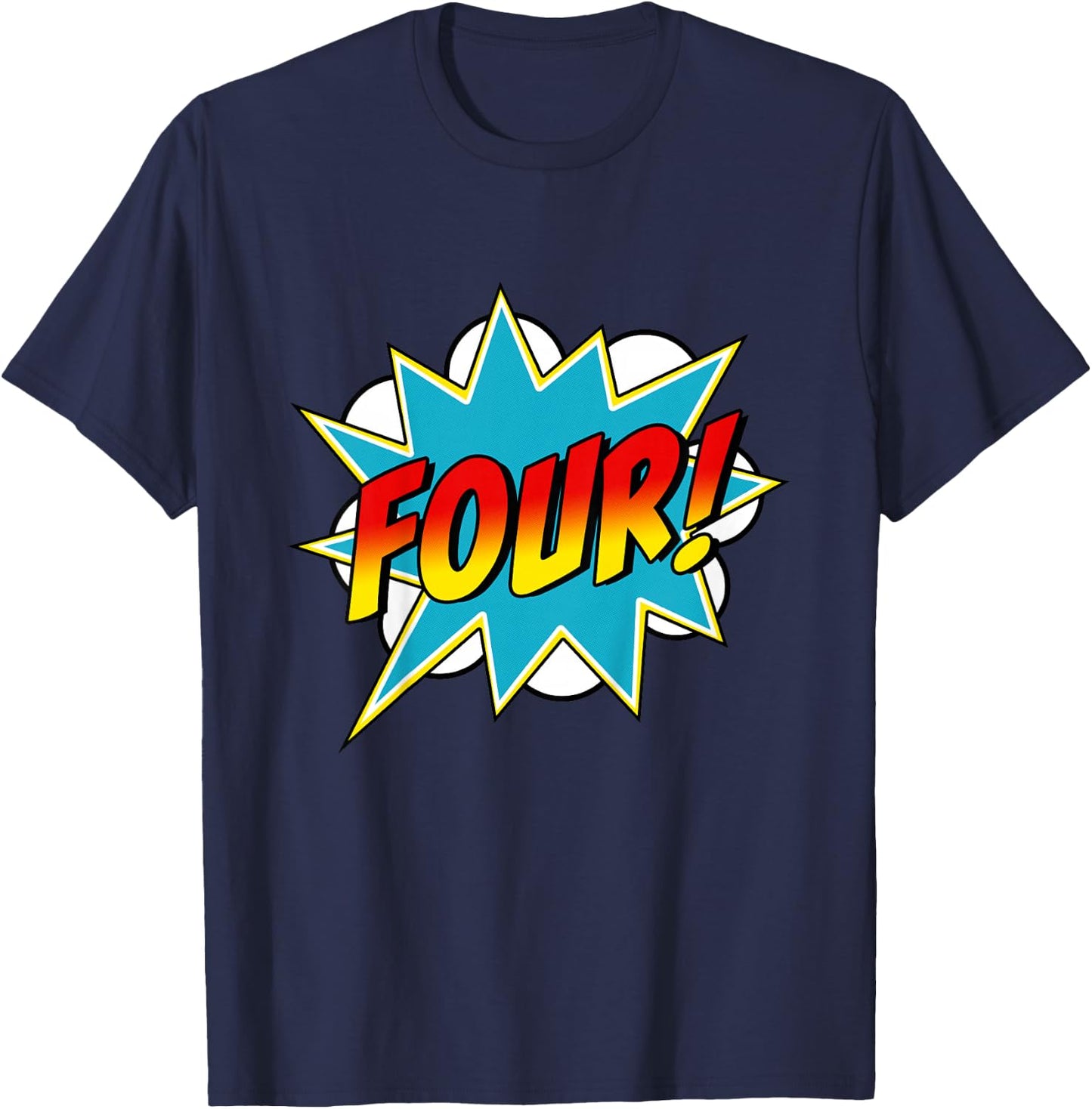 Four! 4th Birthday Superhero Boys 4 Years Old Comic Book T-Shirt - T-Shirt | Navy