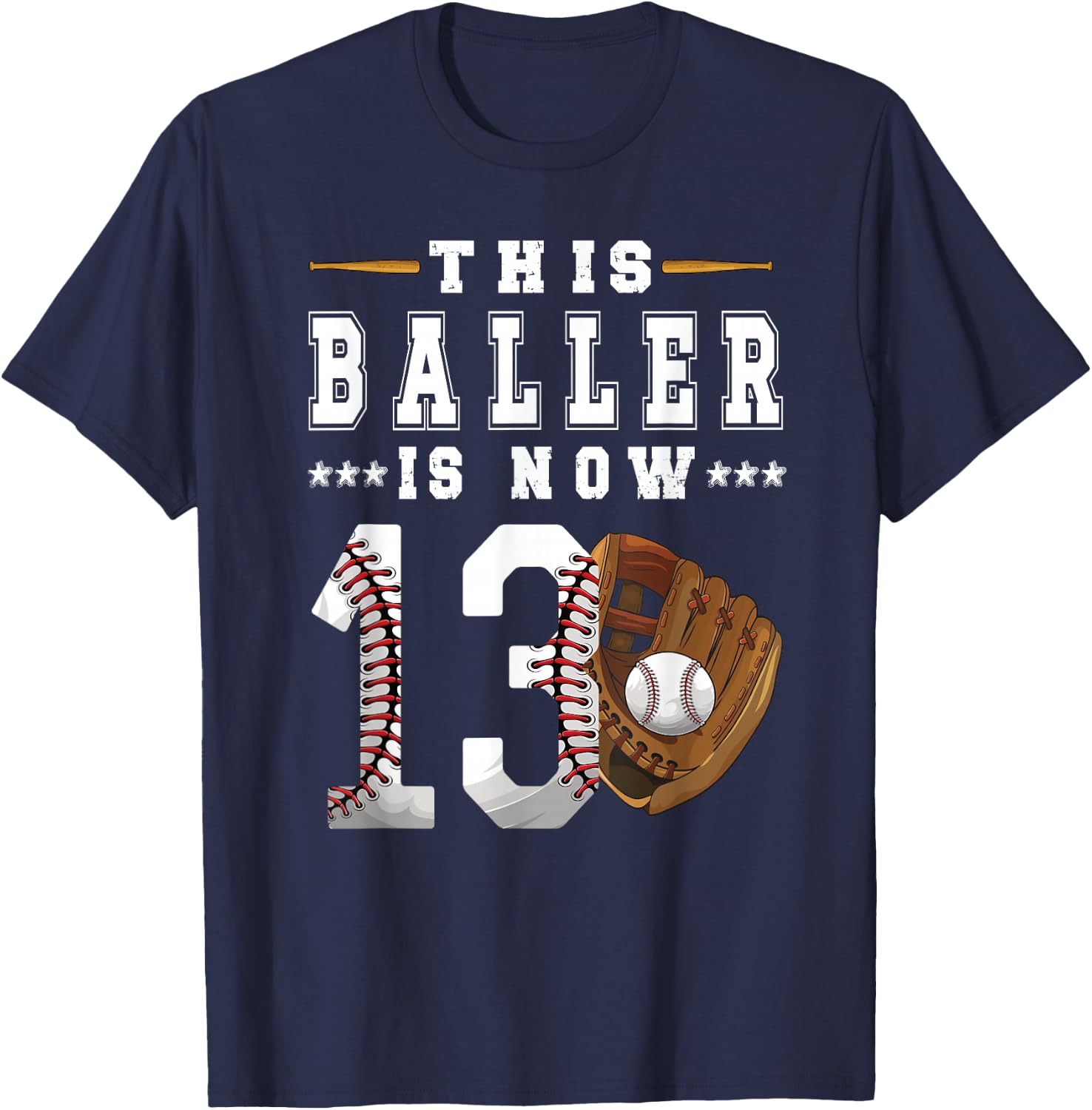 13th Birthday Baseball Boy Thirteen Year Old Baseball Player T-Shirt - T-Shirt | Navy