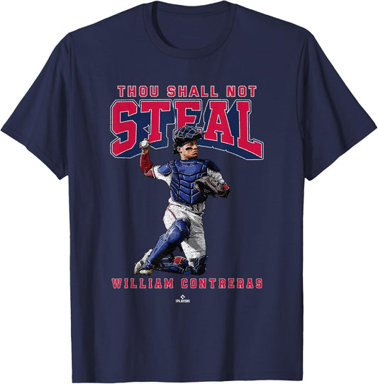 Thou Shall Not Steal William Contreras Atlanta MLBPA T-Shirt - T-Shirt | Navy