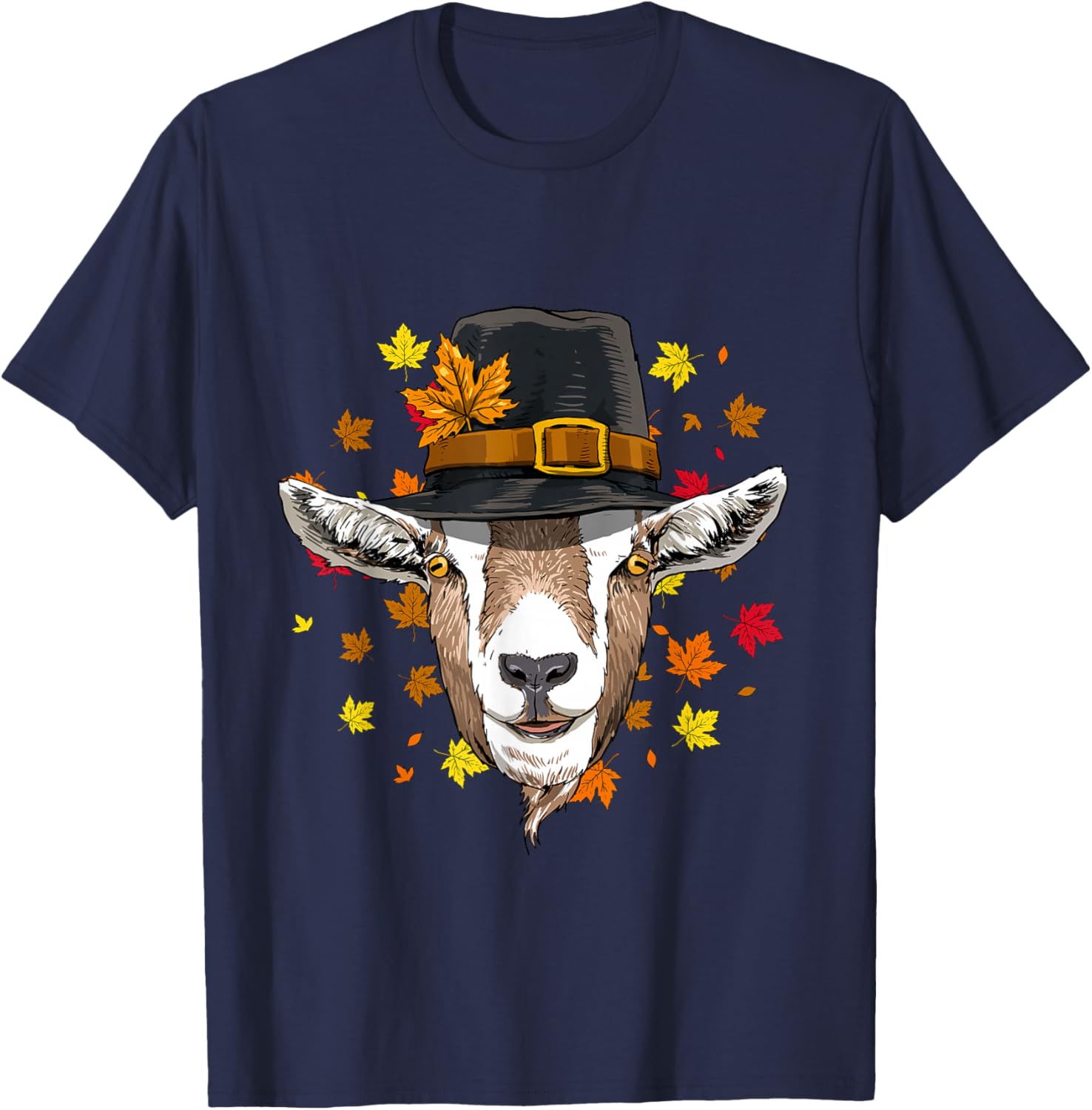 Thanksgiving Goat Pilgrim Turkey Day Autumn Fall Goat Lover T-Shirt - T-Shirt | Navy
