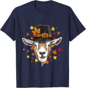 Thanksgiving Goat Pilgrim Turkey Day Autumn Fall Goat Lover T-Shirt - T-Shirt | Navy