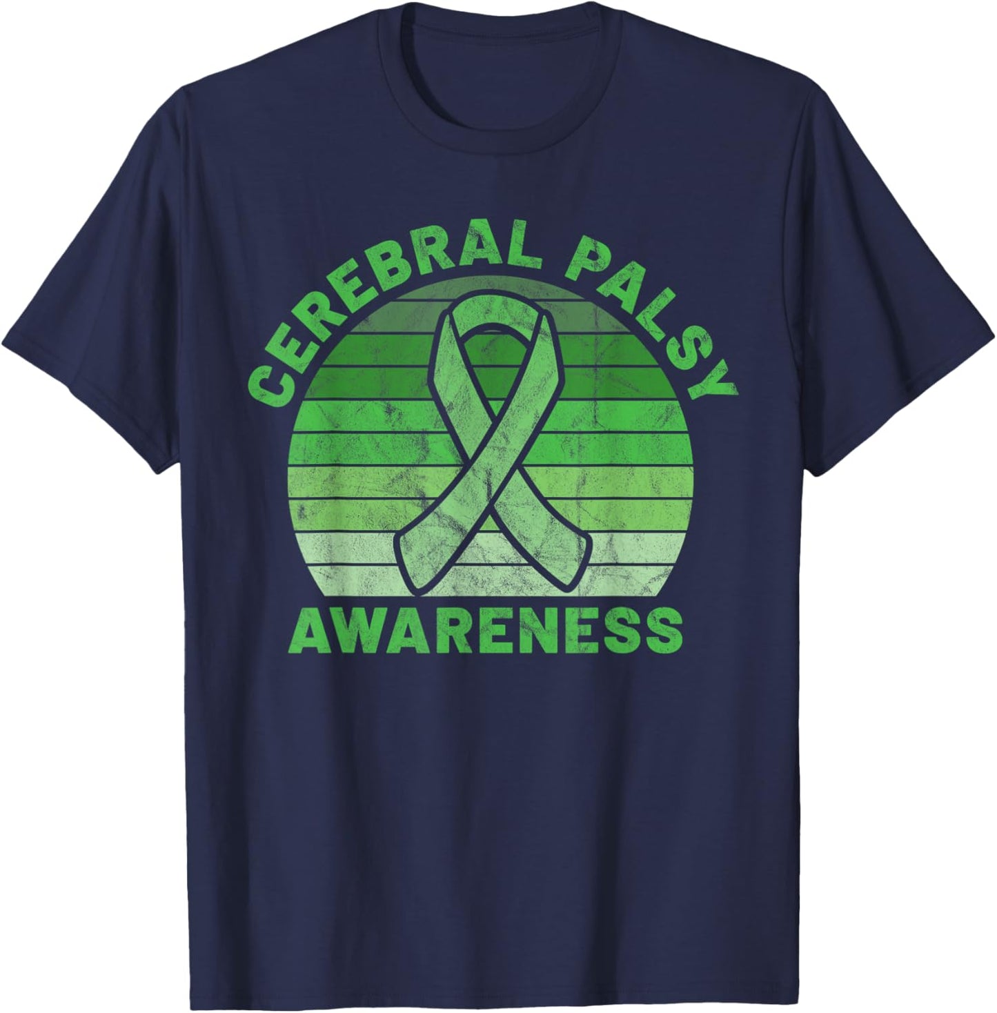 CP Green Ribbon Retro Sunset Cerebral Palsy Awareness T-Shirt - T-Shirt | Navy