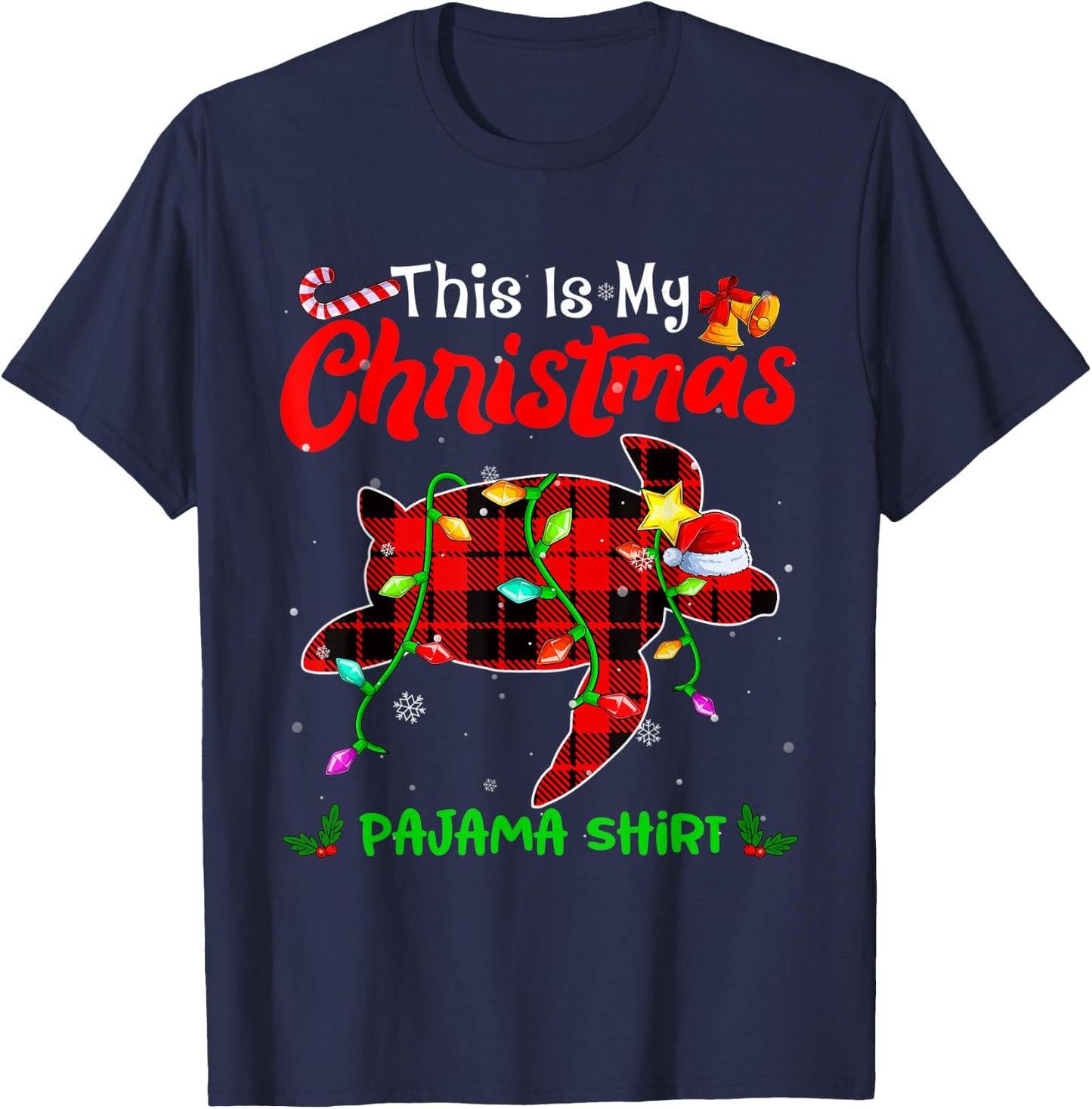 This Is My Christmas Turtle Pajama Shirt Buffalo Plaid T-Shirt - T-Shirt | Navy
