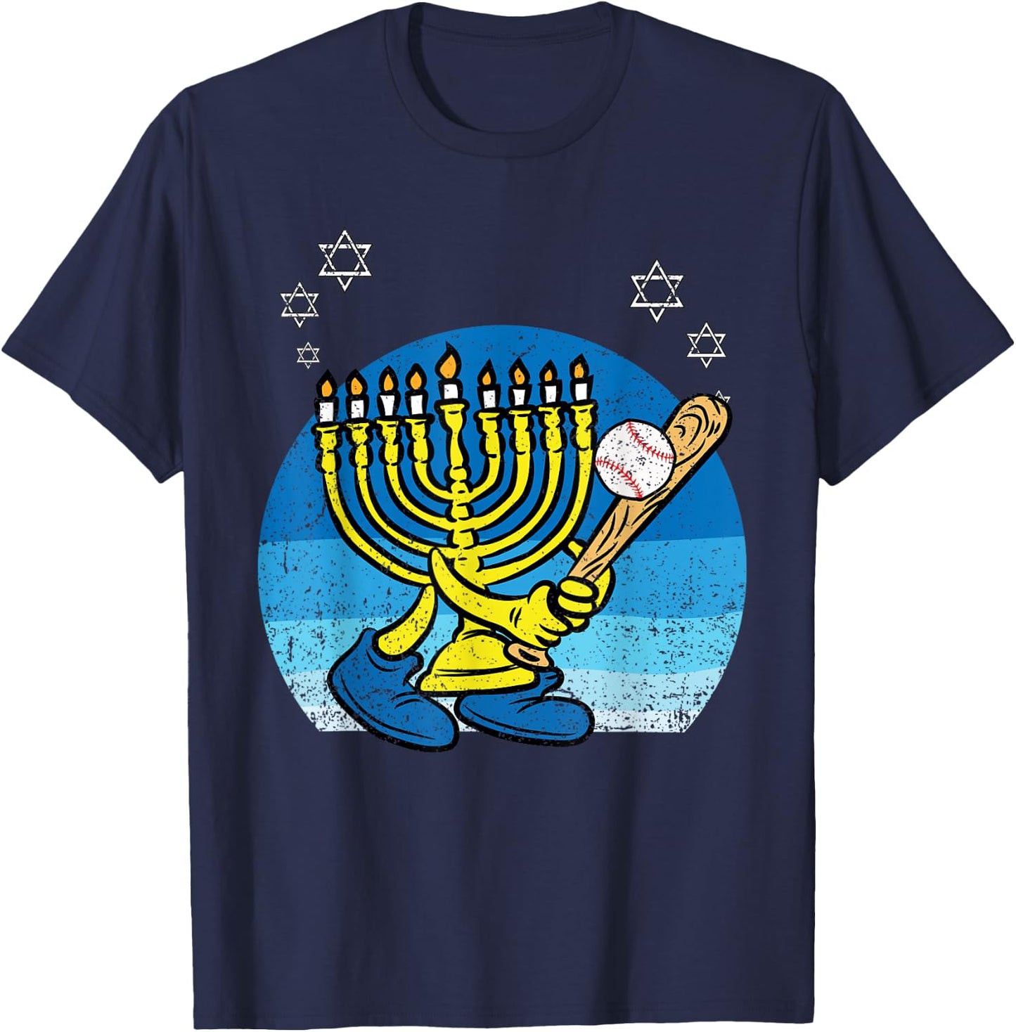 Menorah Baseball Player Hanukkah Chanukah Jewish Holiday T-Shirt - T-Shirt | Navy