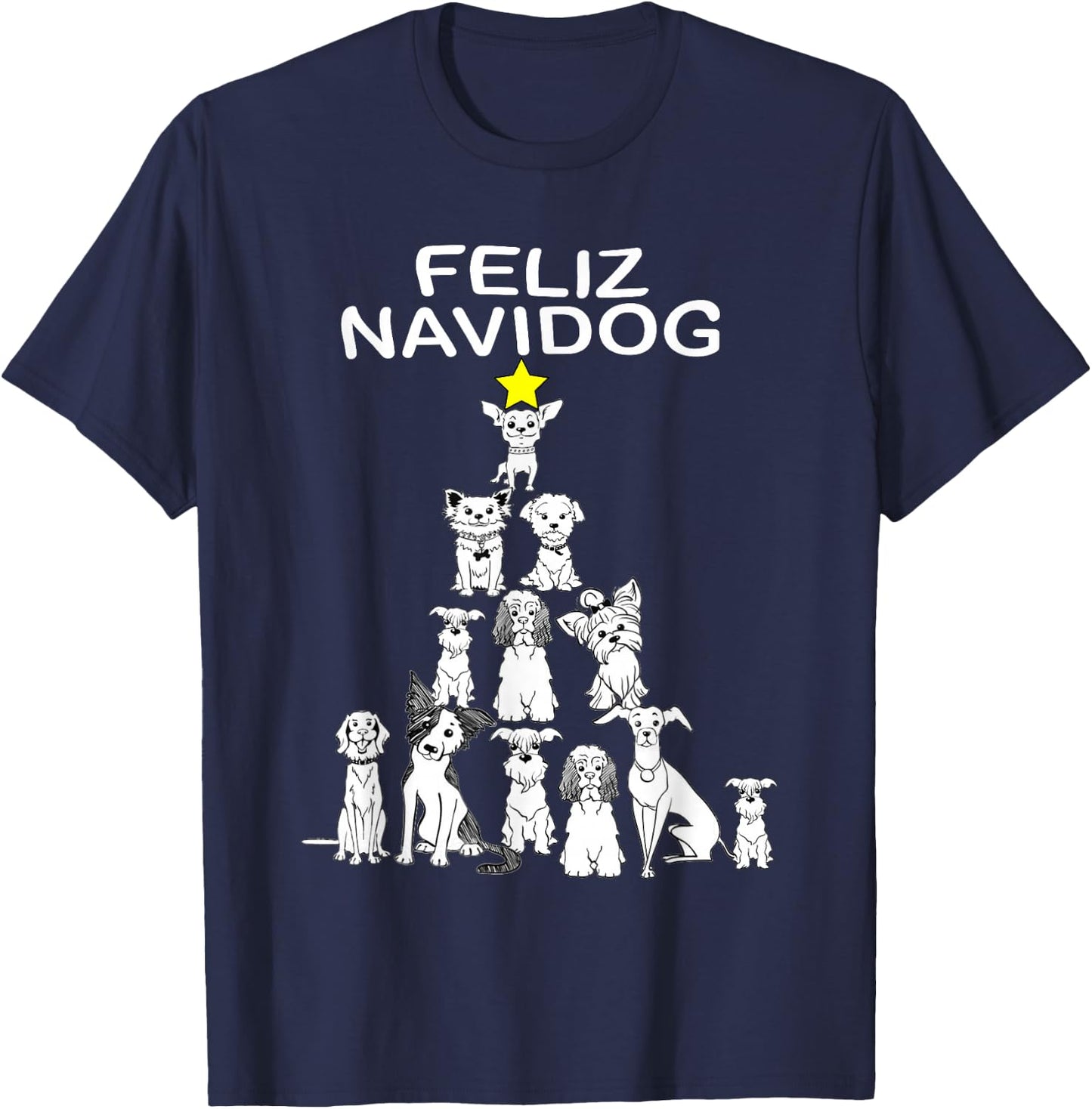 Feliz Navidog Funny Christmas Dog Cute Xmas Tree Dog T-Shirt - T-Shirt | Navy