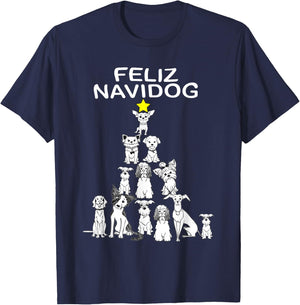 Feliz Navidog Funny Christmas Dog Cute Xmas Tree Dog T-Shirt - T-Shirt | Navy