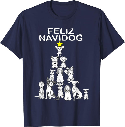 Feliz Navidog Funny Christmas Dog Cute Xmas Tree Dog T-Shirt - T-Shirt | Navy