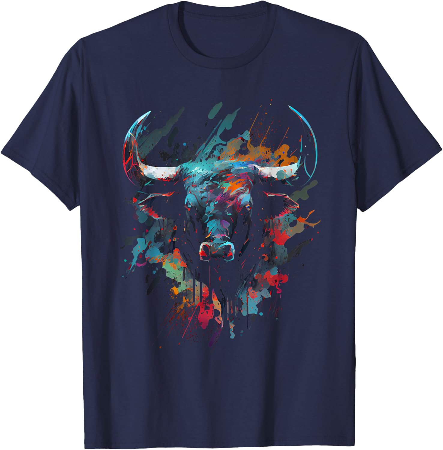 Bull Colorful Bull Riding Meat Favorite Animal Bull Fan T-Shirt - T-Shirt | Navy