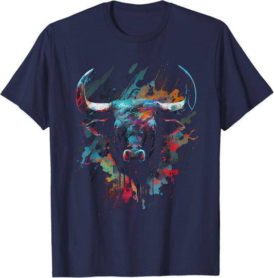 Bull Colorful Bull Riding Meat Favorite Animal Bull Fan T-Shirt - T-Shirt | Navy