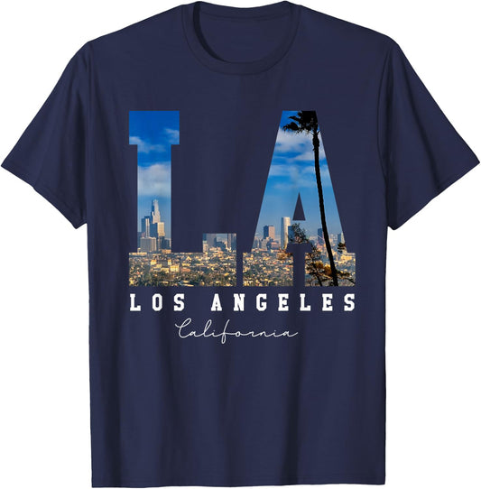 Los-Angeles California LA Skyline Pride-Black White T-Shirt - T-Shirt | Navy