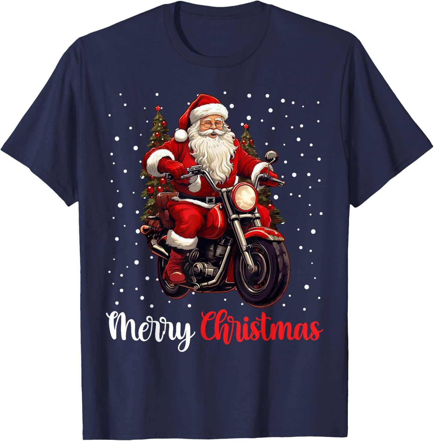 Merry Christmas Santa Riding Motorcycle Biker Xmas Party T-Shirt - T-Shirt | Navy