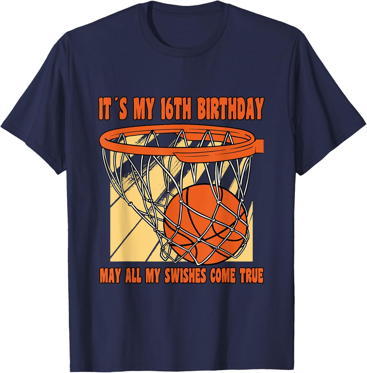 16 Year Old Happy 16th Birthday Basketball 16th Birthday T-Shirt - T-Shirt | Navy