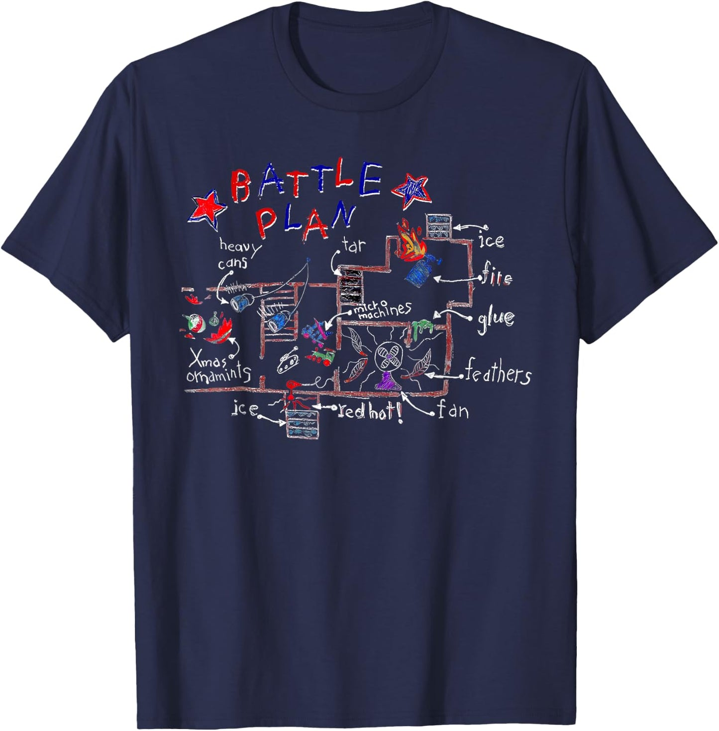 Funny Battle Plan Christmas Home Kids Hand Dawn Alone Xmas T-Shirt - T-Shirt | Navy