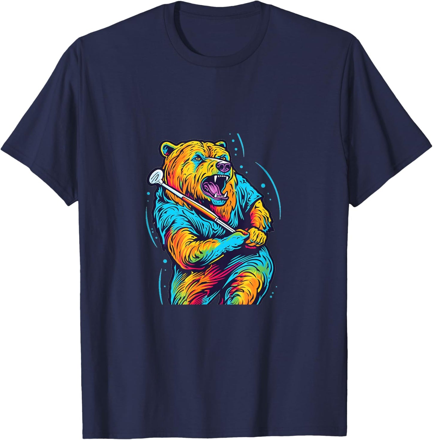 Golfer Grizzly Bear Golf Club Golfing Golf Player Pop Art T-Shirt - T-Shirt | Navy