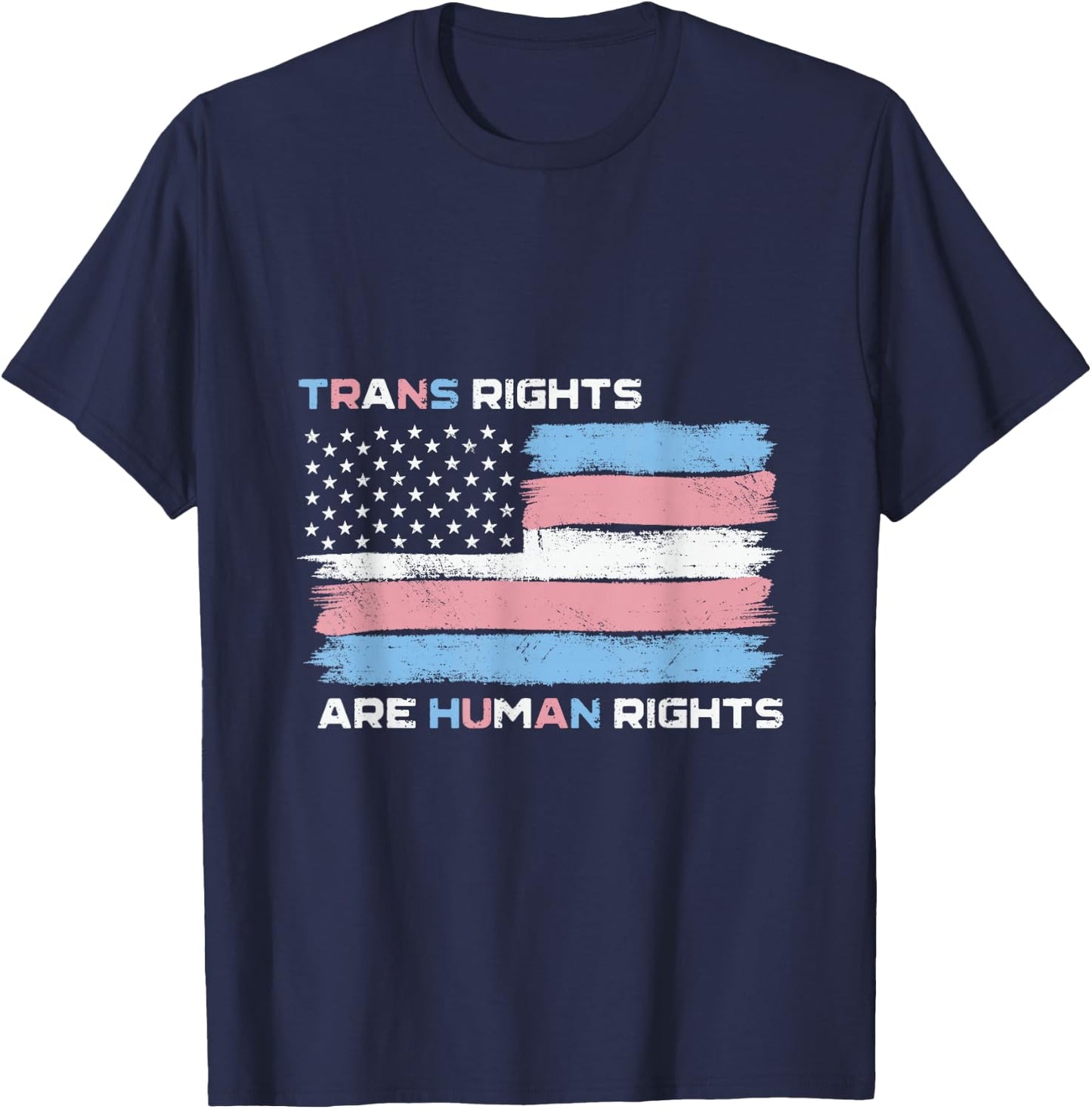 Trans Rights Are Human Rights USA American Transgender Flag T-Shirt - T-Shirt | Navy