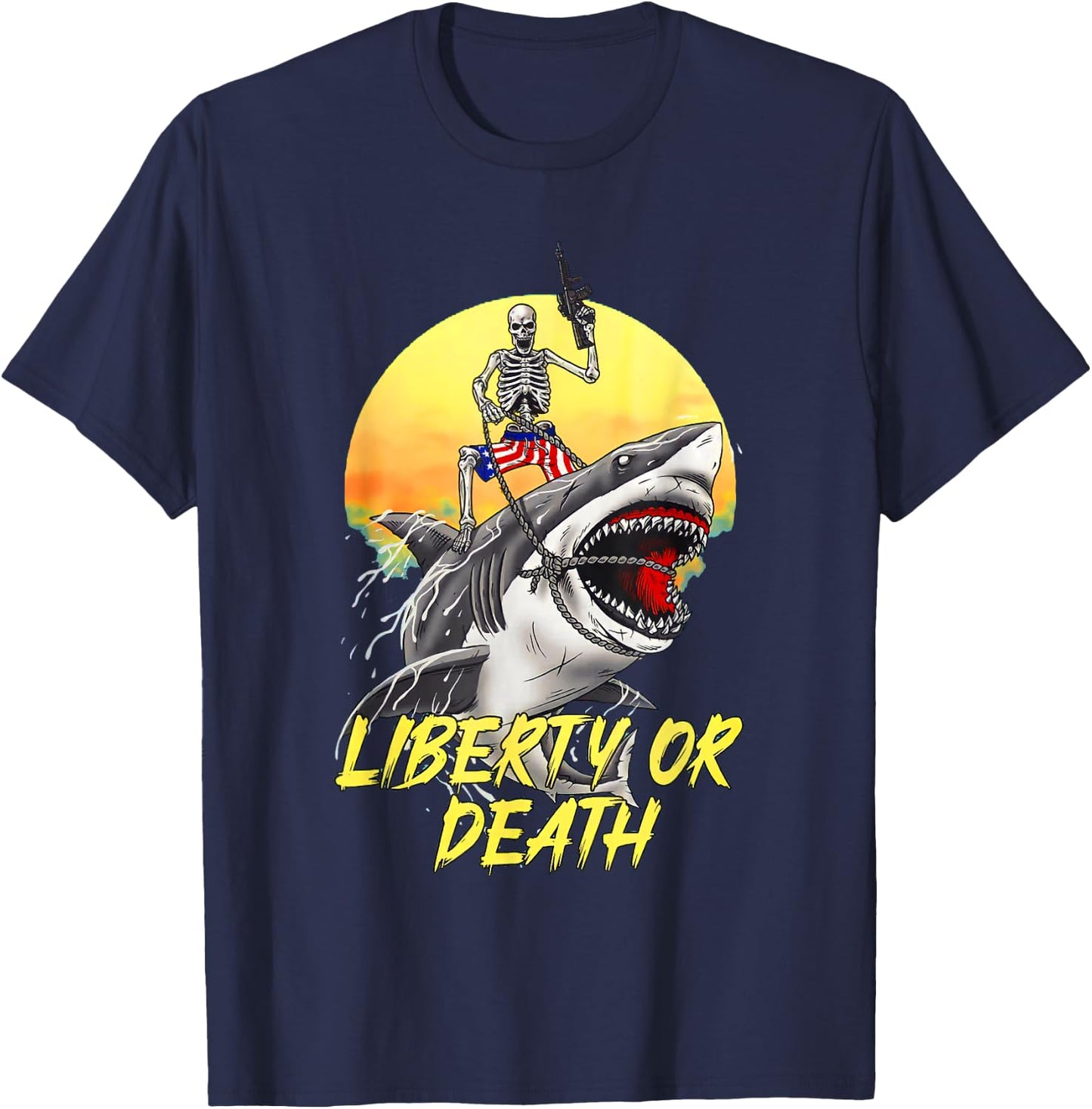 Skeleton Liberty or Death Shark Halloween American Flag Men T-Shirt - T-Shirt | Navy