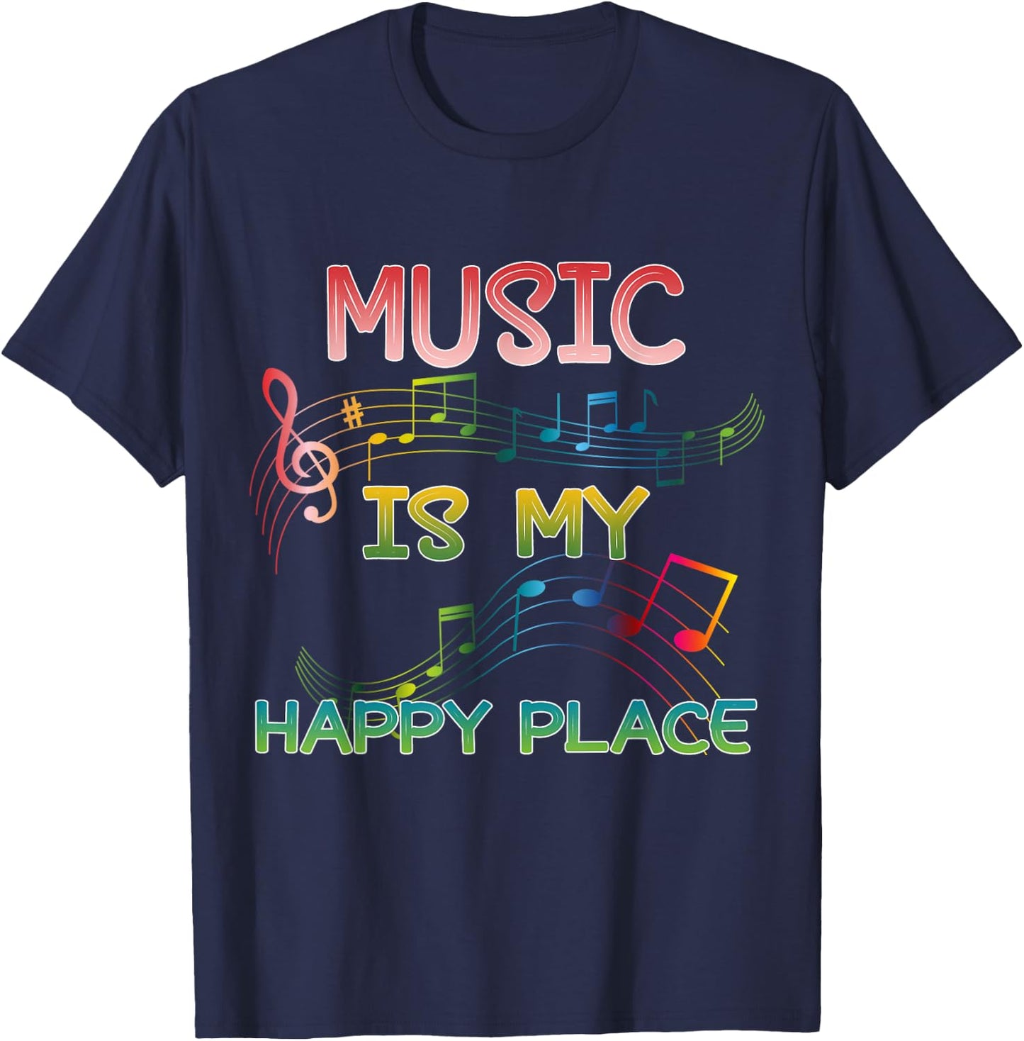 Music Is My Happy Place Inspiring Music Gift Music Lover Tie T-Shirt - T-Shirt | Navy
