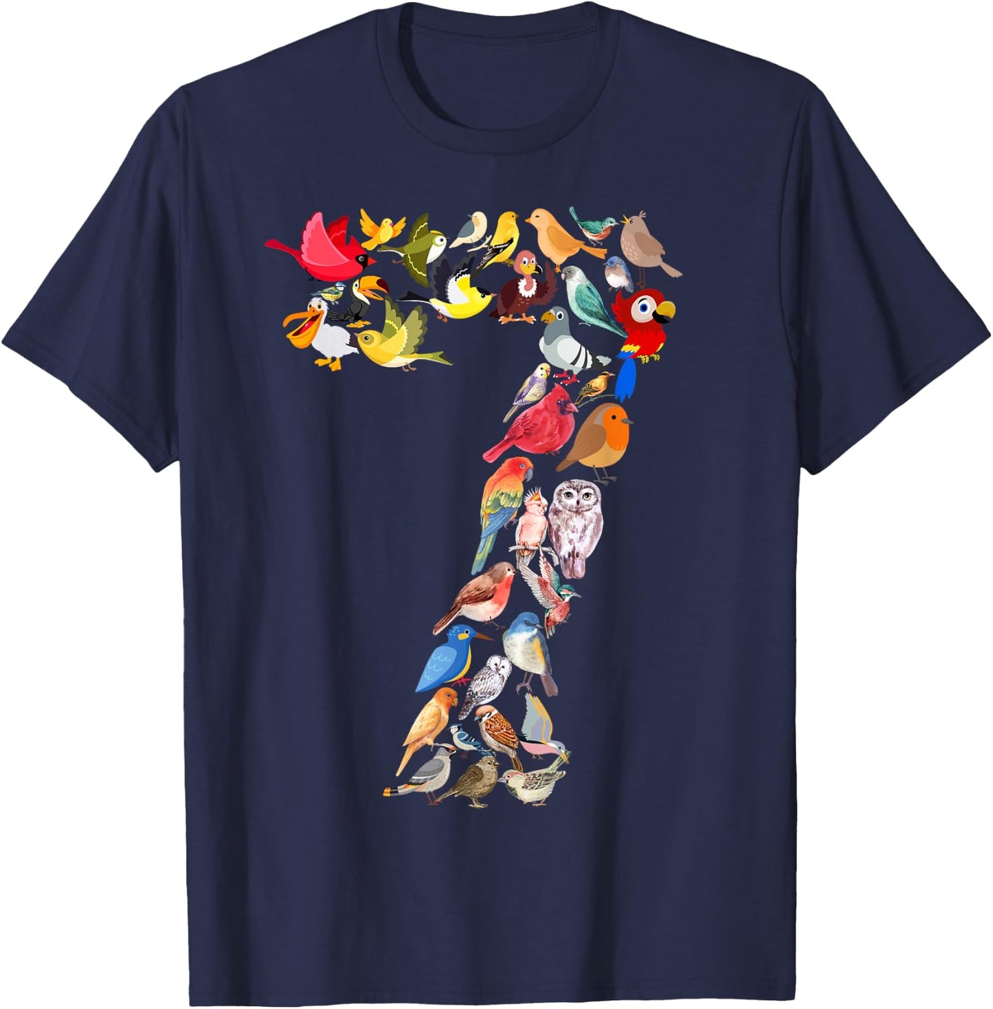 Kids 7th Birthday Birds Themed 7 Years Old Boys Bird Lover T-Shirt - T-Shirt | Navy