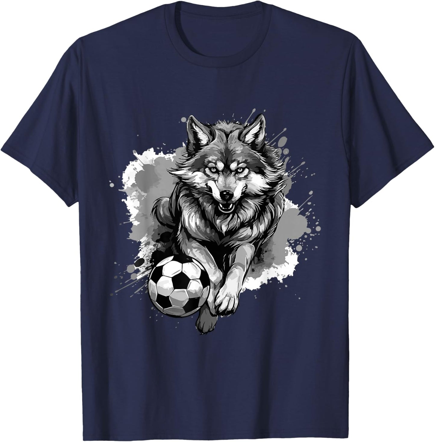 Wolf Playing Soccer | Animal Sports Team T-Shirt - T-Shirt | Navy