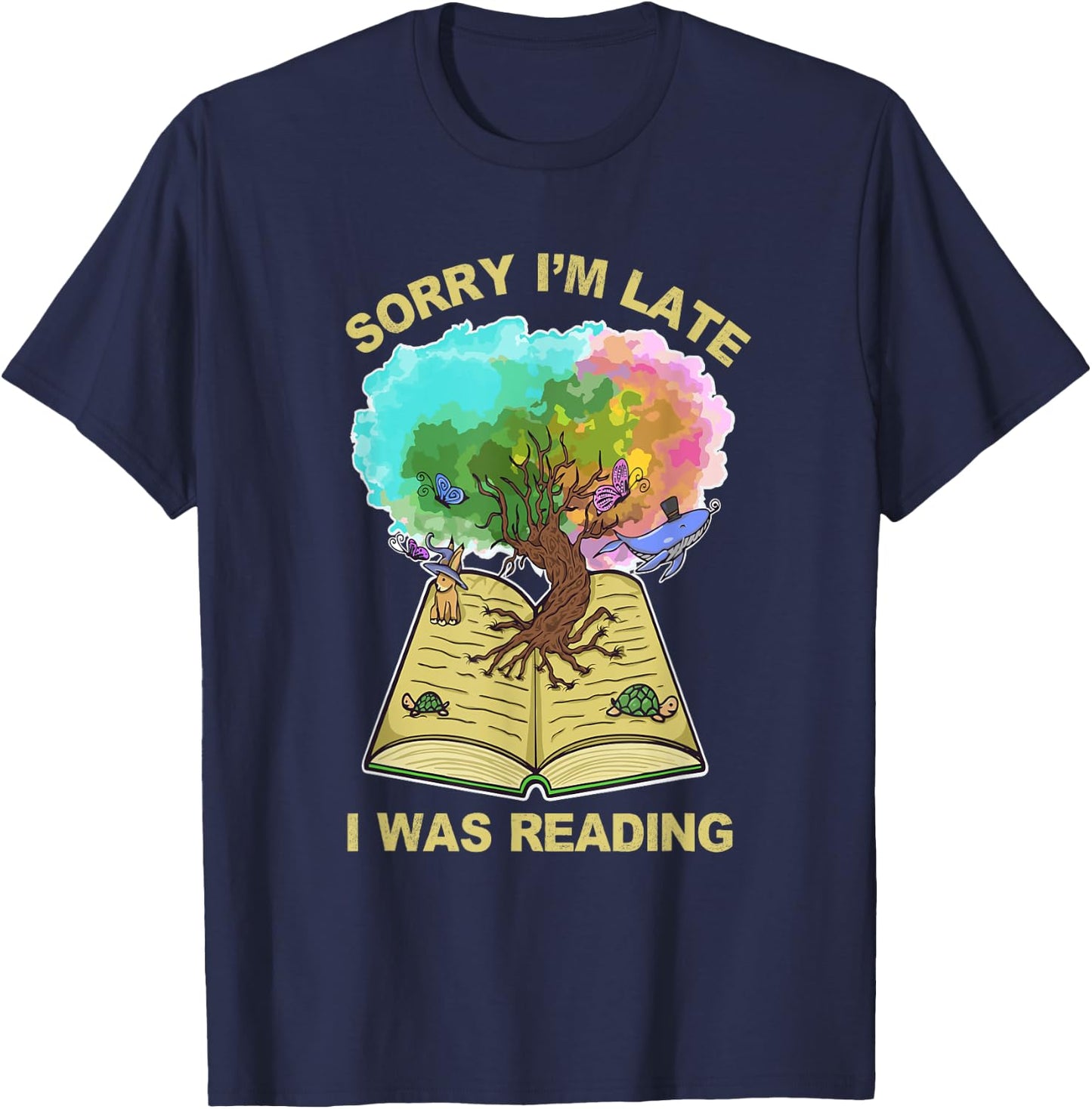 Sorry Im Late I Was Reading Tree Of Life Funny Introvert T-Shirt - T-Shirt | Navy