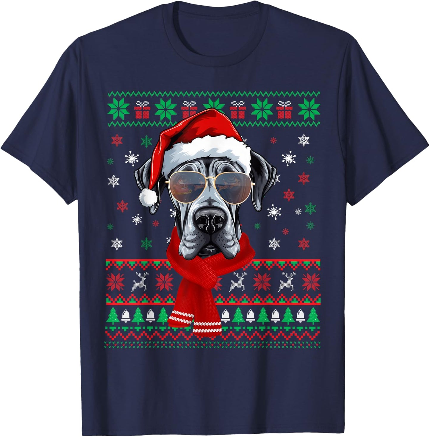 Funny Ugly Sweater Xmas Family Matching Great Dane Christmas T-Shirt - T-Shirt | Navy