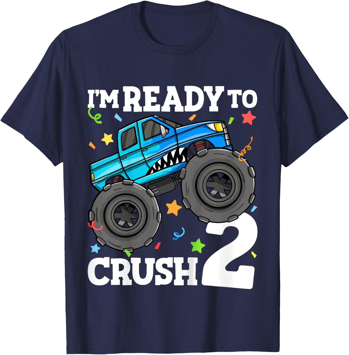 Kids Monster Truck Shark 2nd Birthday Boy Toddler 2 Two Year Old T-Shirt - T-Shirt | Navy