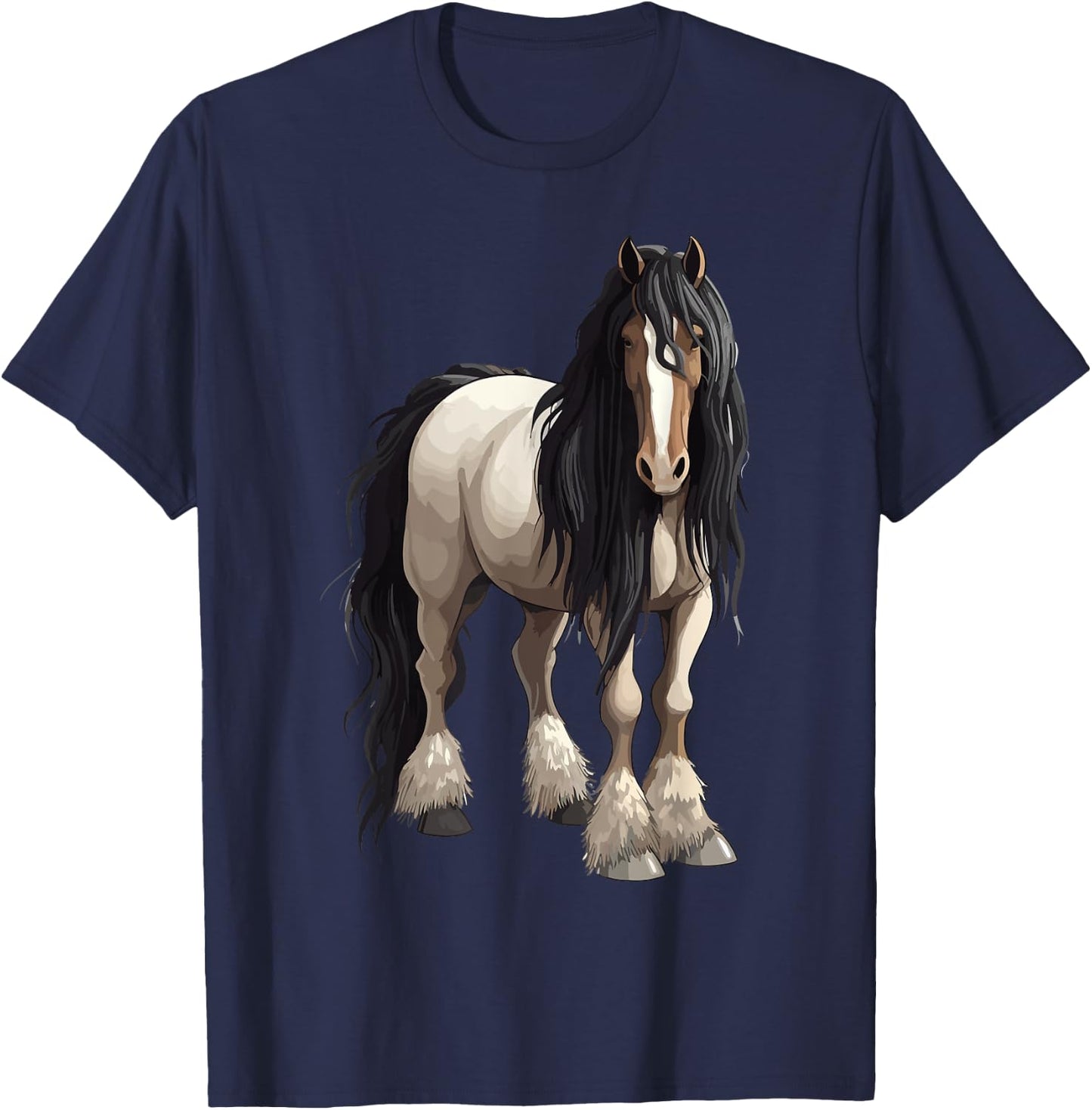 Black Gypsy Vanner Horse Lover Riding Equestrian T-Shirt - T-Shirt | Navy