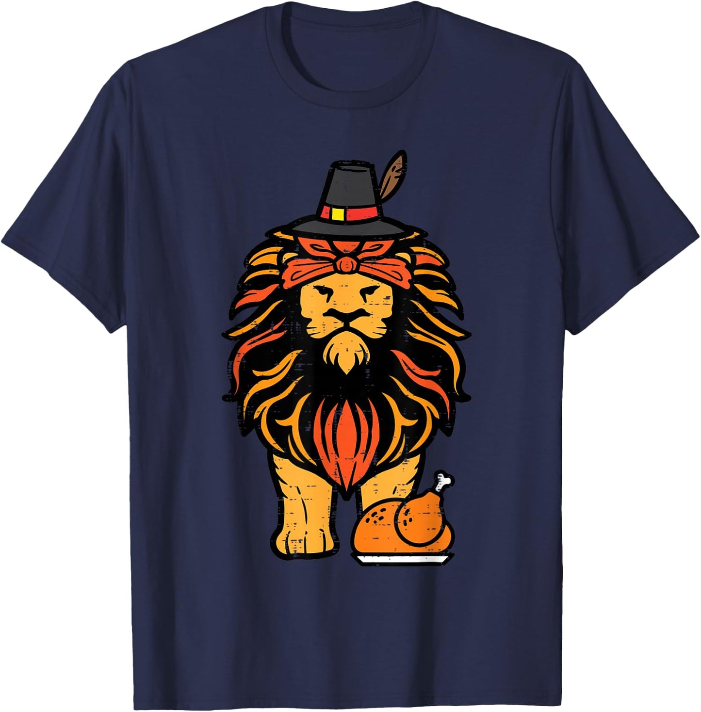 Thanksgiving Lion Turkey Day Fall Boys Kids Men Women Youth T-Shirt - T-Shirt | Navy