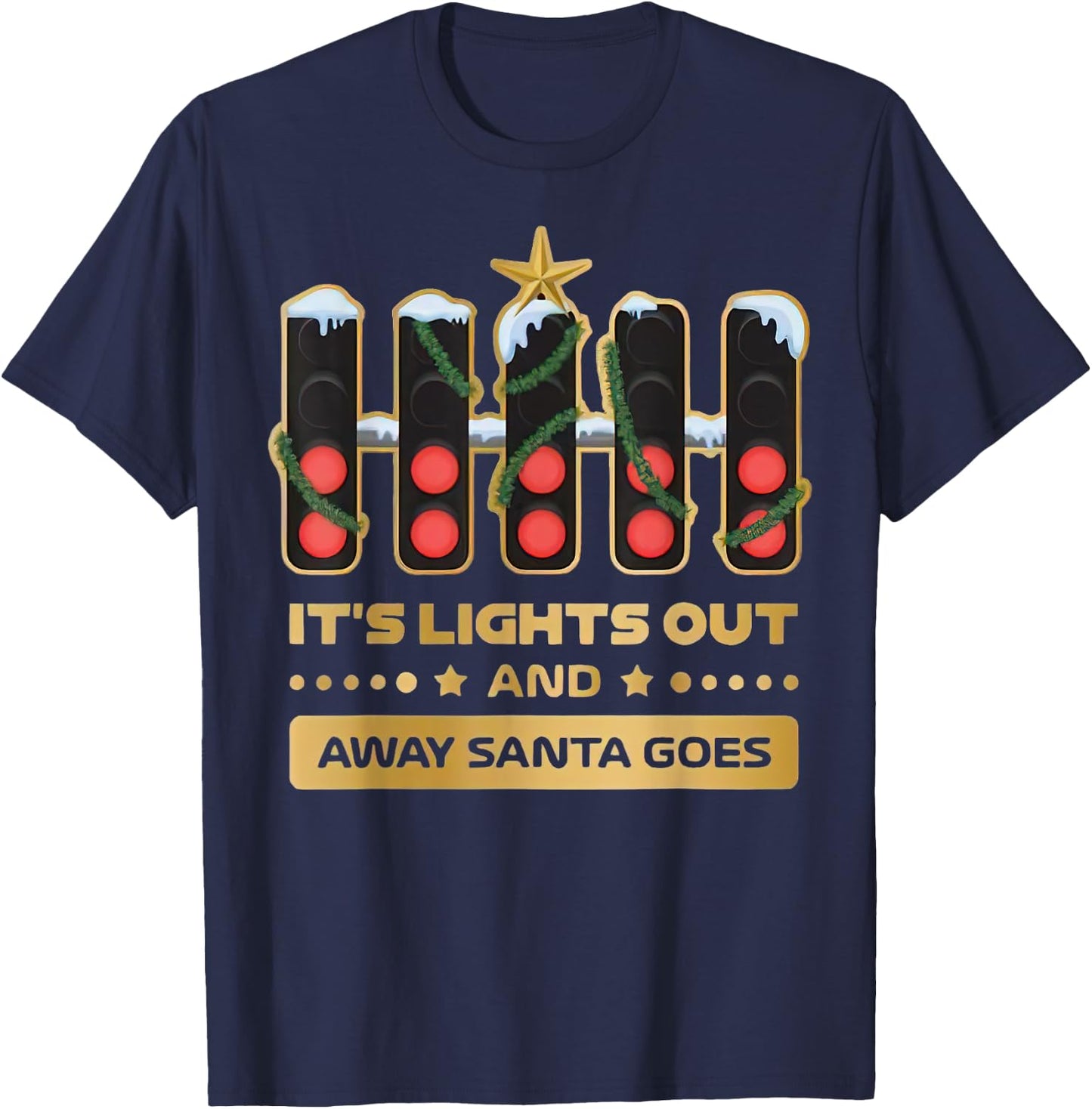 It’s Lights Out And Away Santa Goes Xmas Collection Gold F1 T-Shirt - T-Shirt | Navy