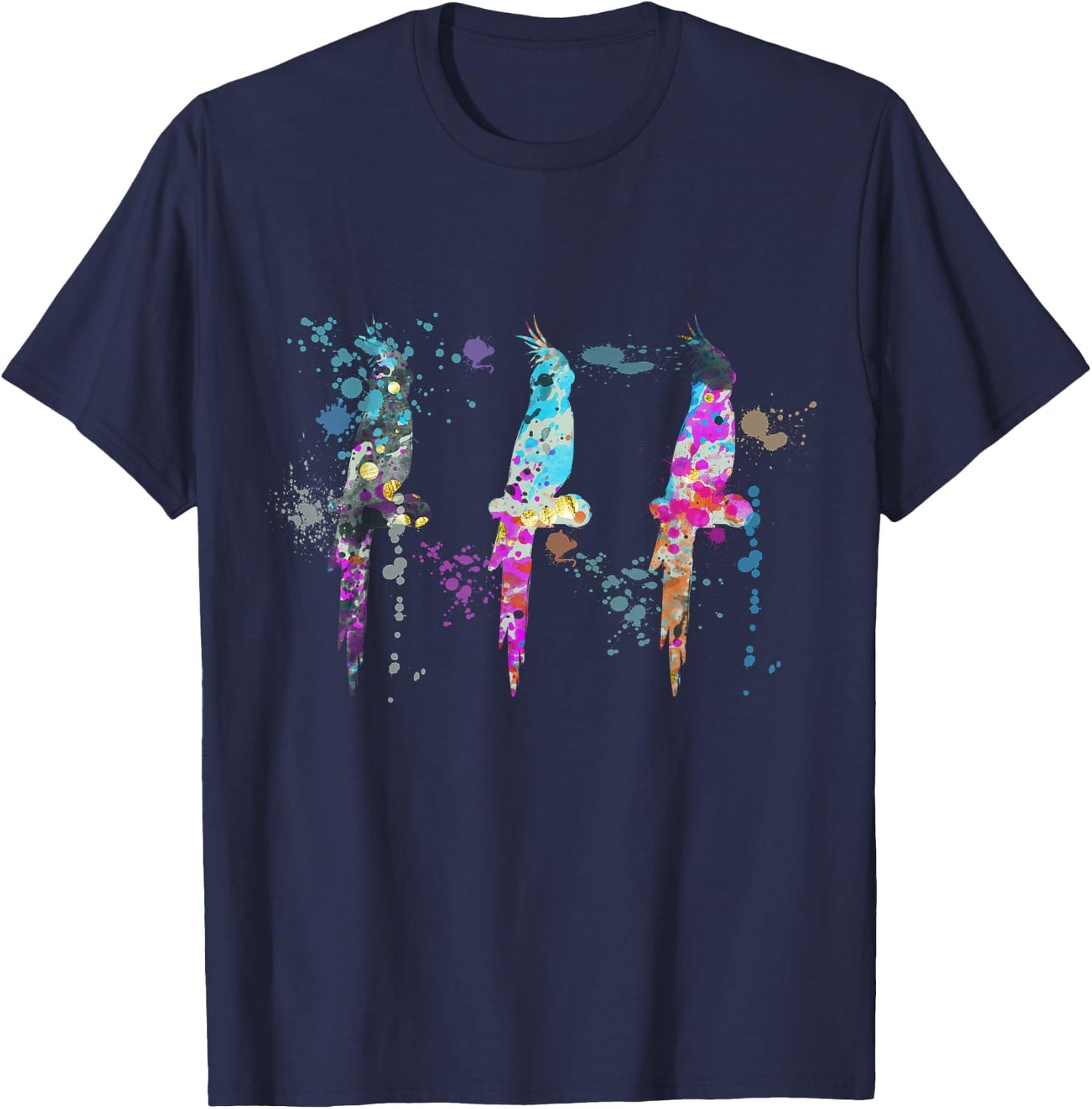 Cockatiel Colorful Watercolor Silhouette Cockatiels T-Shirt - T-Shirt | Navy