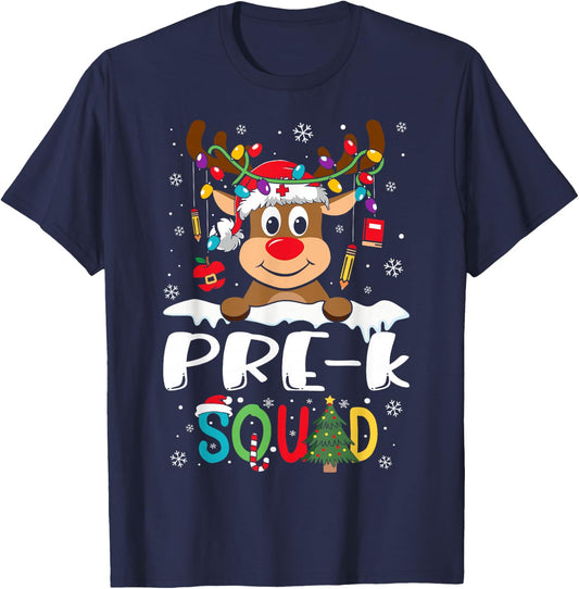Pre-k Teacher Squad Funny Reindeer Teacher Christmas T-Shirt - T-Shirt | Navy