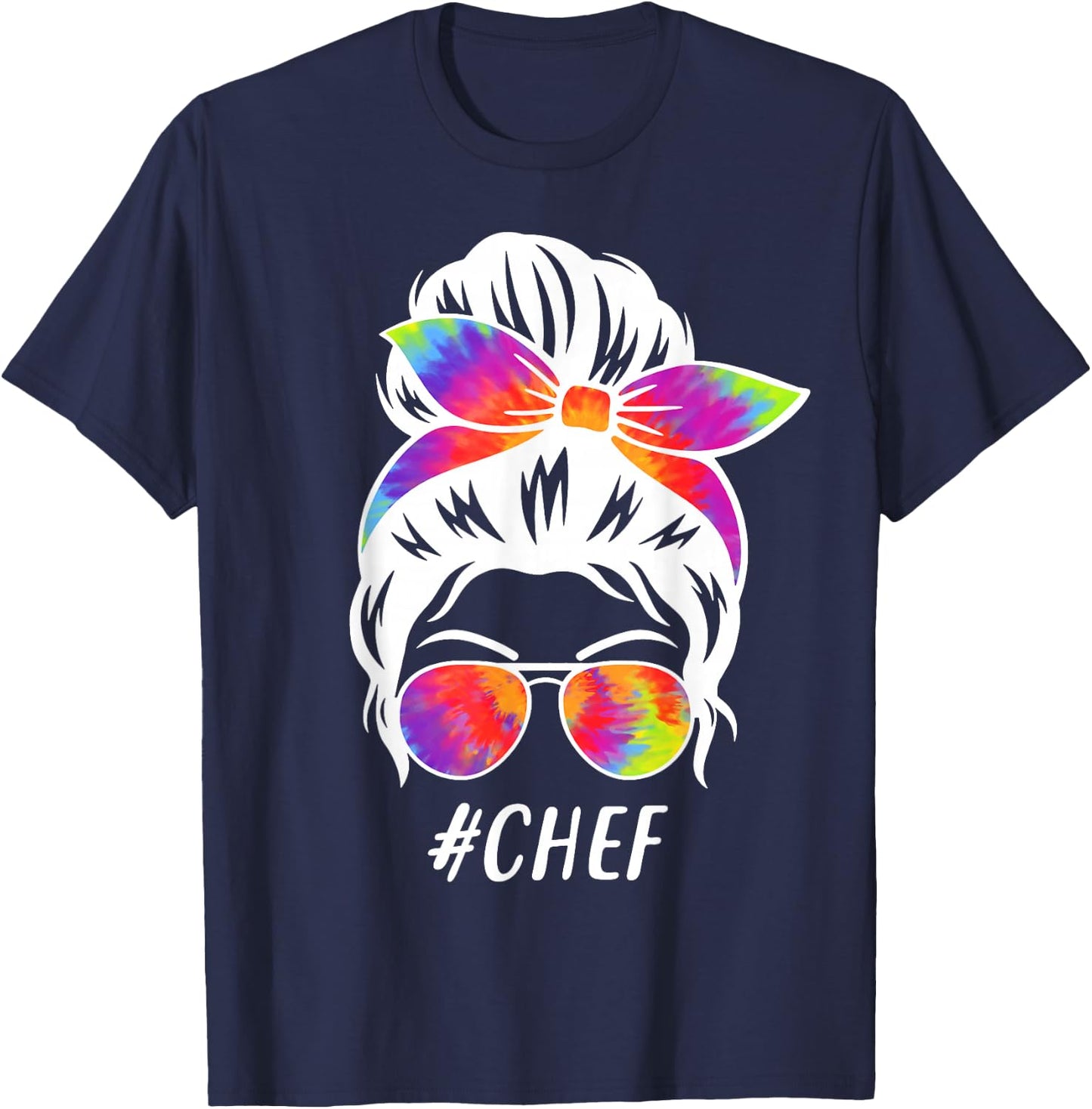 Chef Squad Tie Dye Messy Bun Girl Company Cooking Crew T-Shirt - T-Shirt | Navy